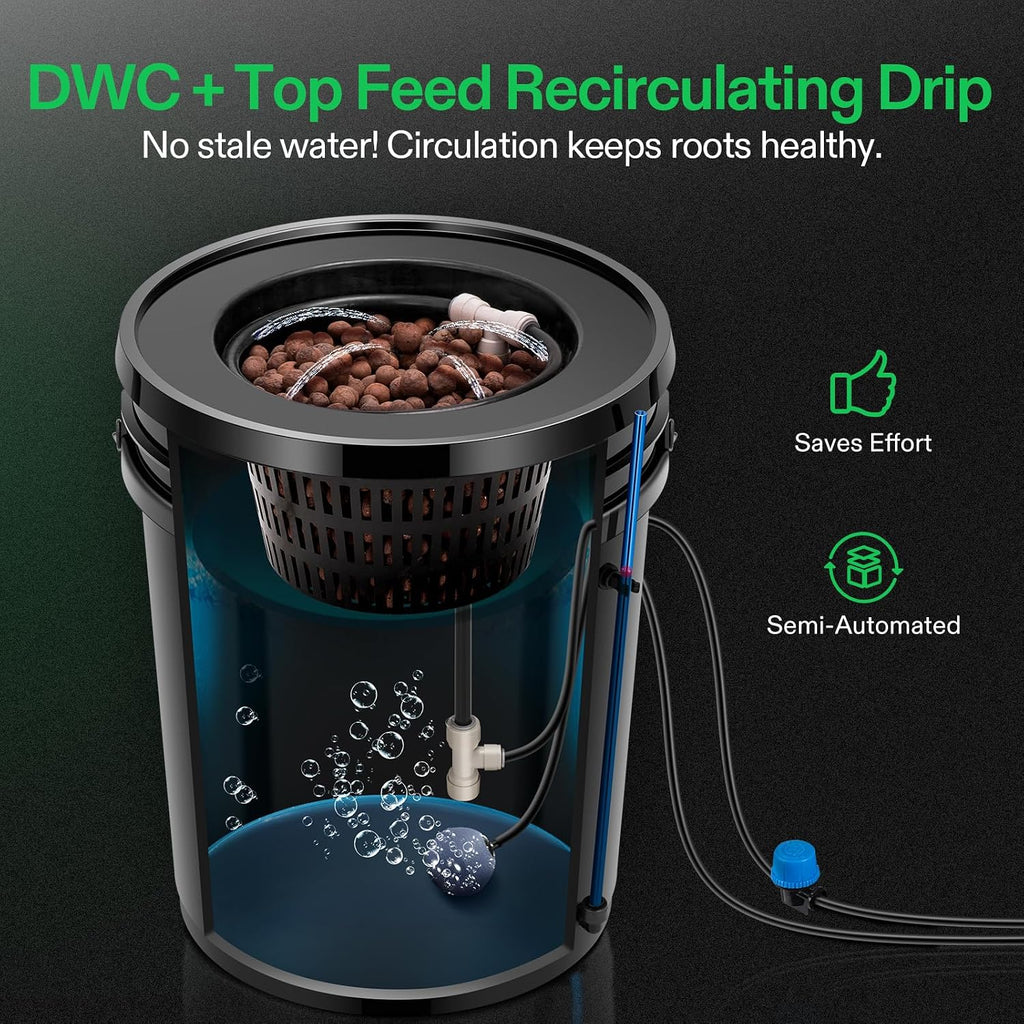 DWC Hydroponic Growing System, 5-Gallon Deep Water Culture with Digital pH and TDS Meter Kits, 0.01pH High Accuracy