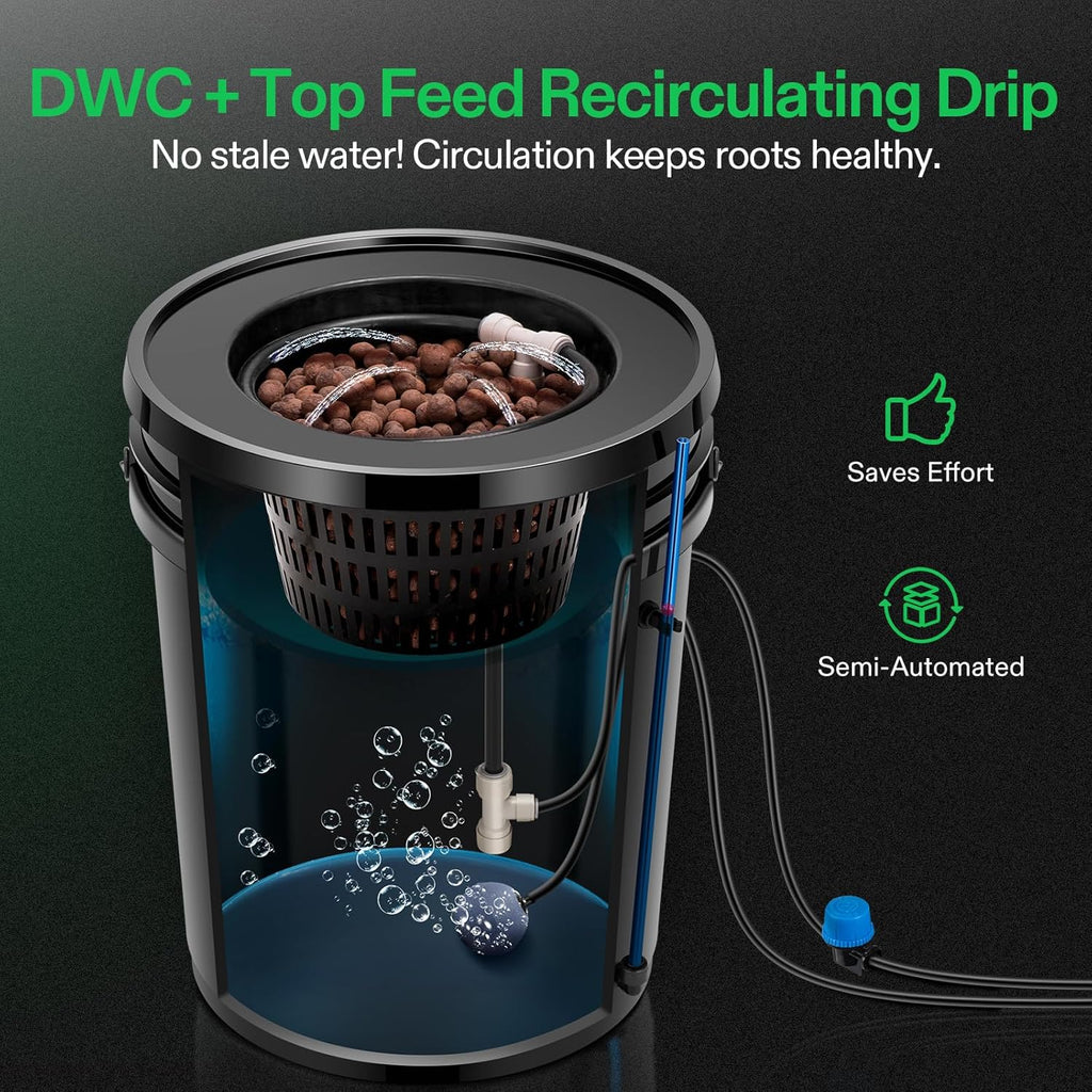 DWC Hydroponics Grow System with Top Drip Kit 4 Buckets | 5-Gallon Deep Water Culture, Recirculating Drip Garden