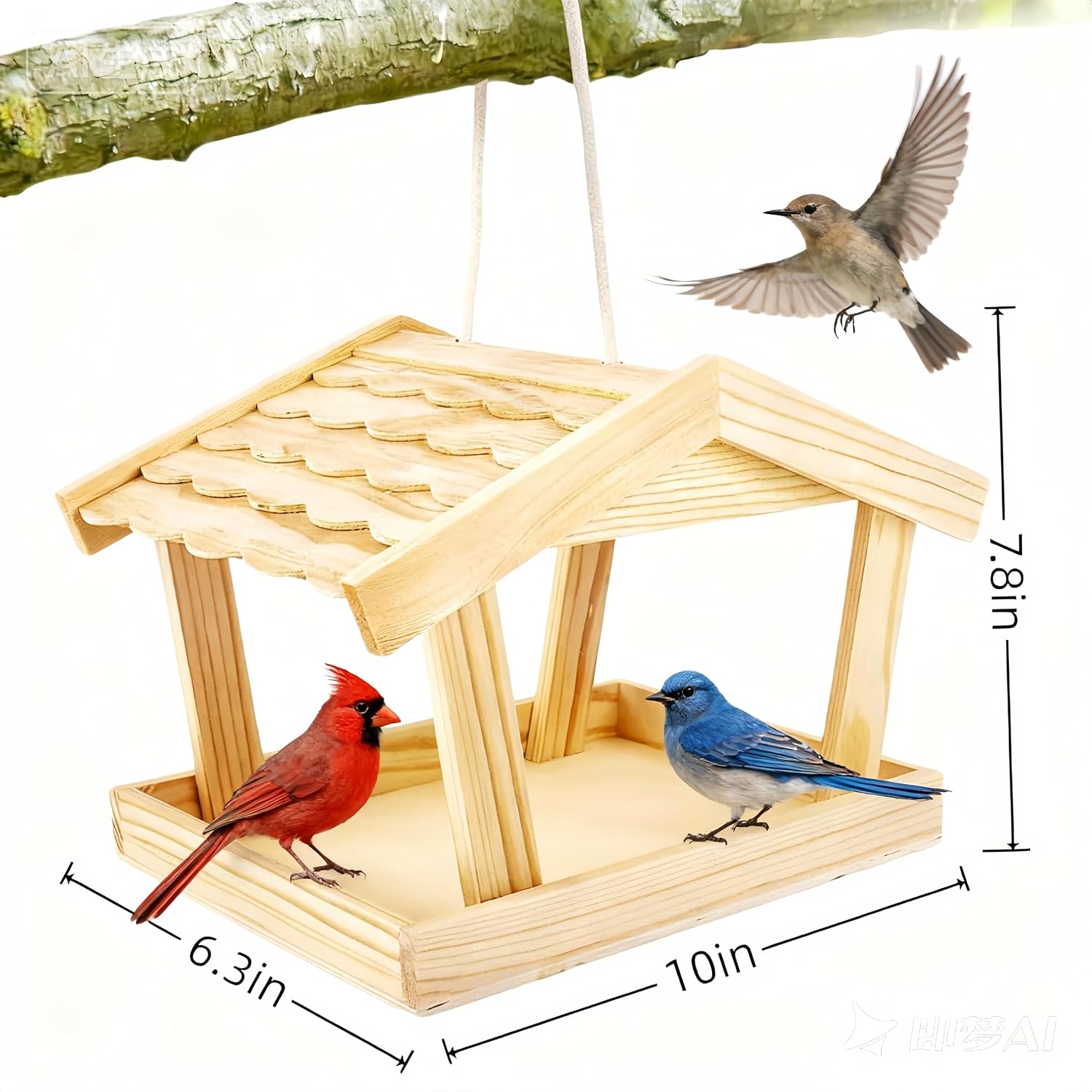 Bird Feeders House, 10x6.3x7.8 Inch Wooden Wild Bird Feeders for Cardinals Finches Bluebird Mealworm, Platform Bird