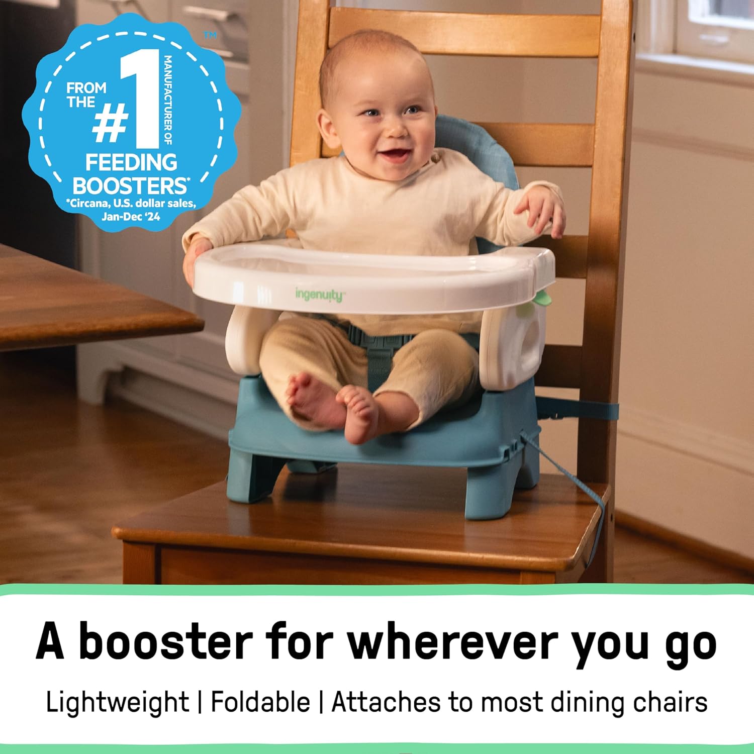 Deluxe Comfort Booster Seat for Kitchen Chair, Compact Fold, Portable, Lightweight, Toddler Booster Seat for Dining