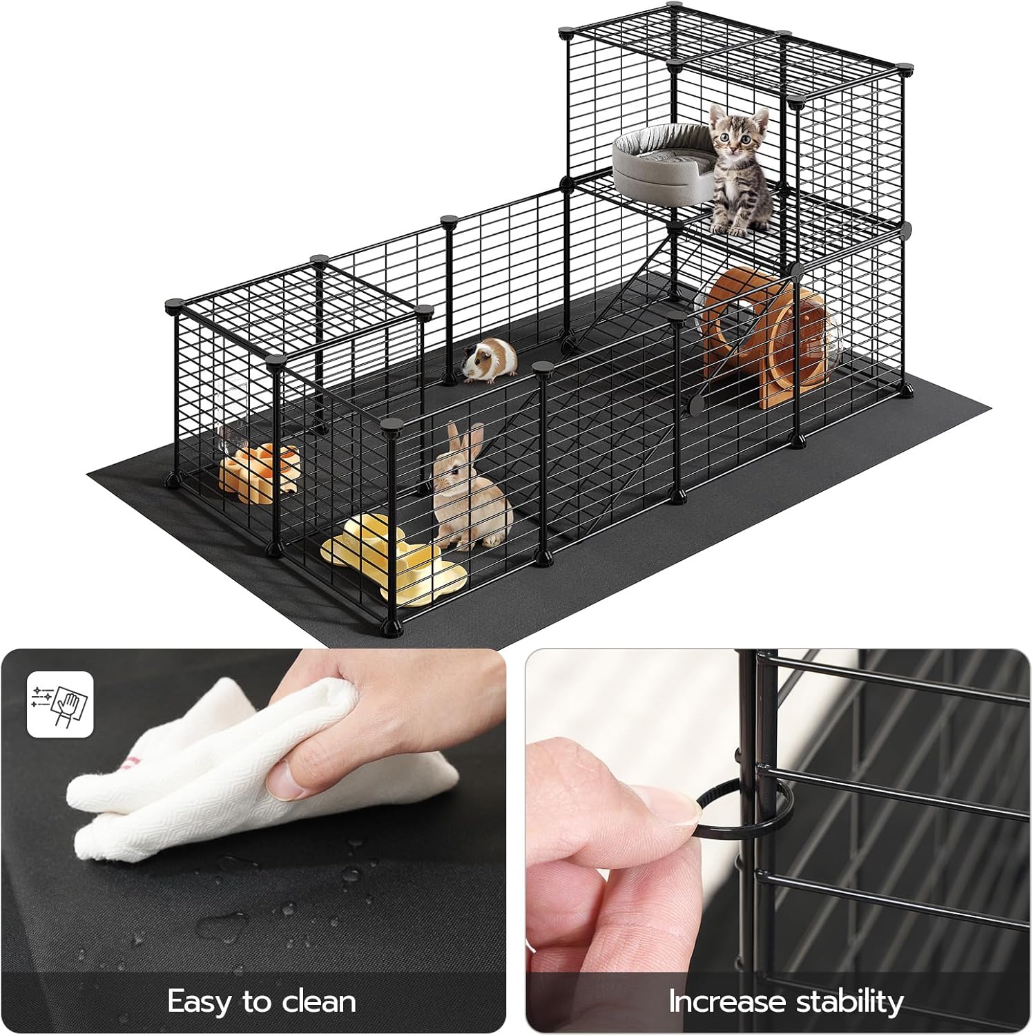 24 Panels Guinea Pig Cage with Waterproof Mat and Ramp, 57" x 31.5" x 23.6" Loft Design Small Animal Playpen, Rabbit