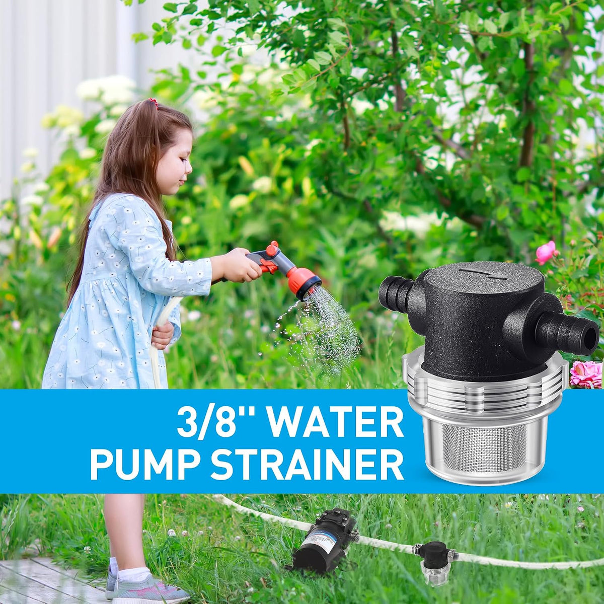 2 Pieces Water Pump Strainer 3/8 ID Hose Barb with Mesh Filter Screen