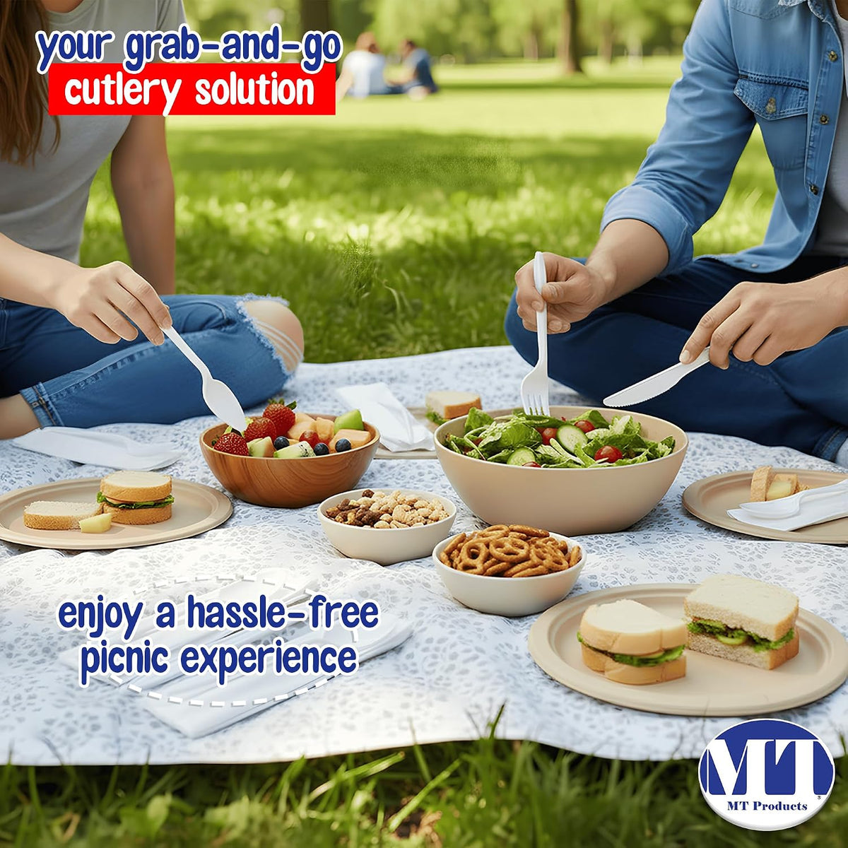 White Individually Wrapped Cutlery Plastic Utensils - Disposable Silverware Set - Pack of 50
