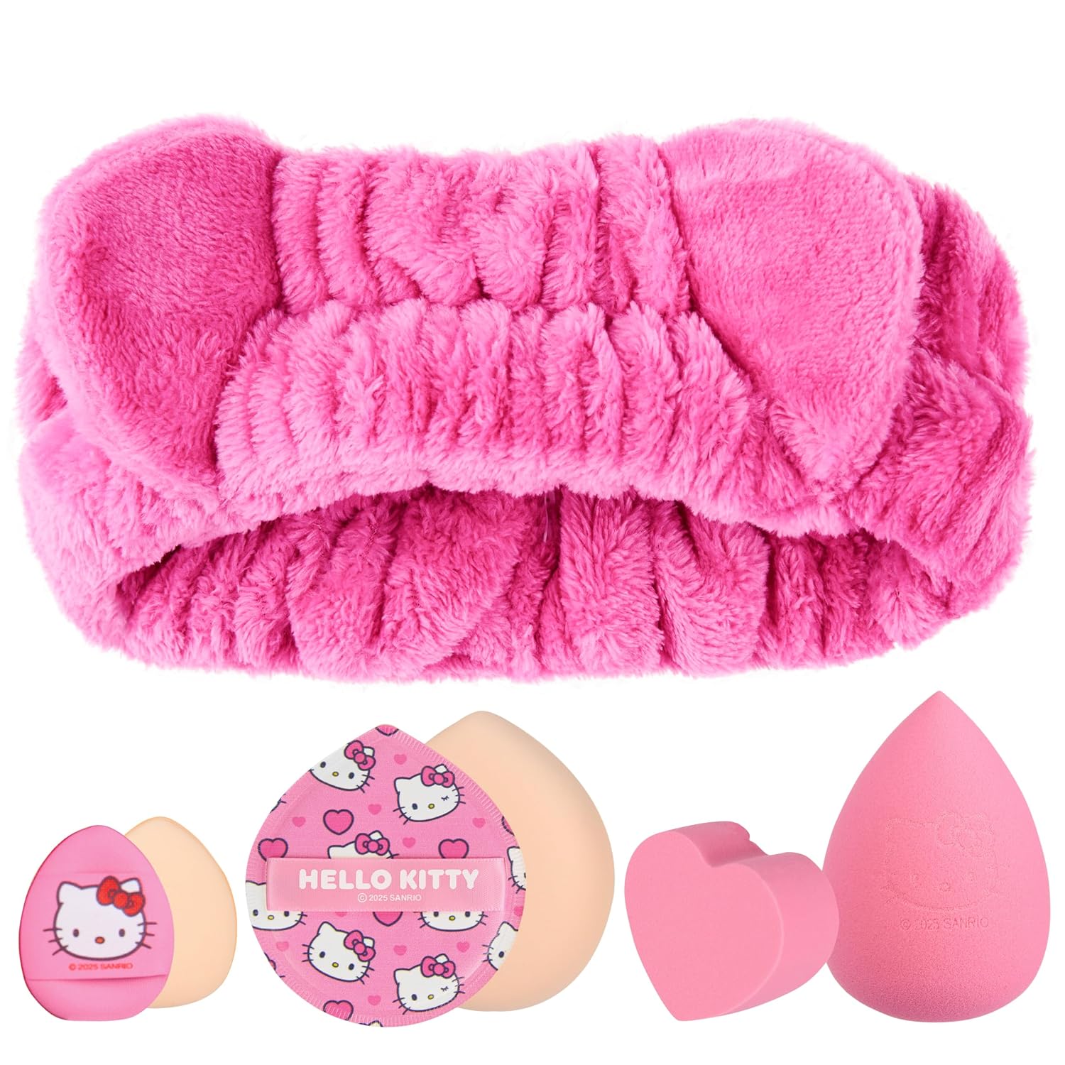 Hello Kitty Sanrio Makeup Brush Sponge Set for Girls, Teens with Headband Powder Puffs Soft Brushes Beauty Sponges