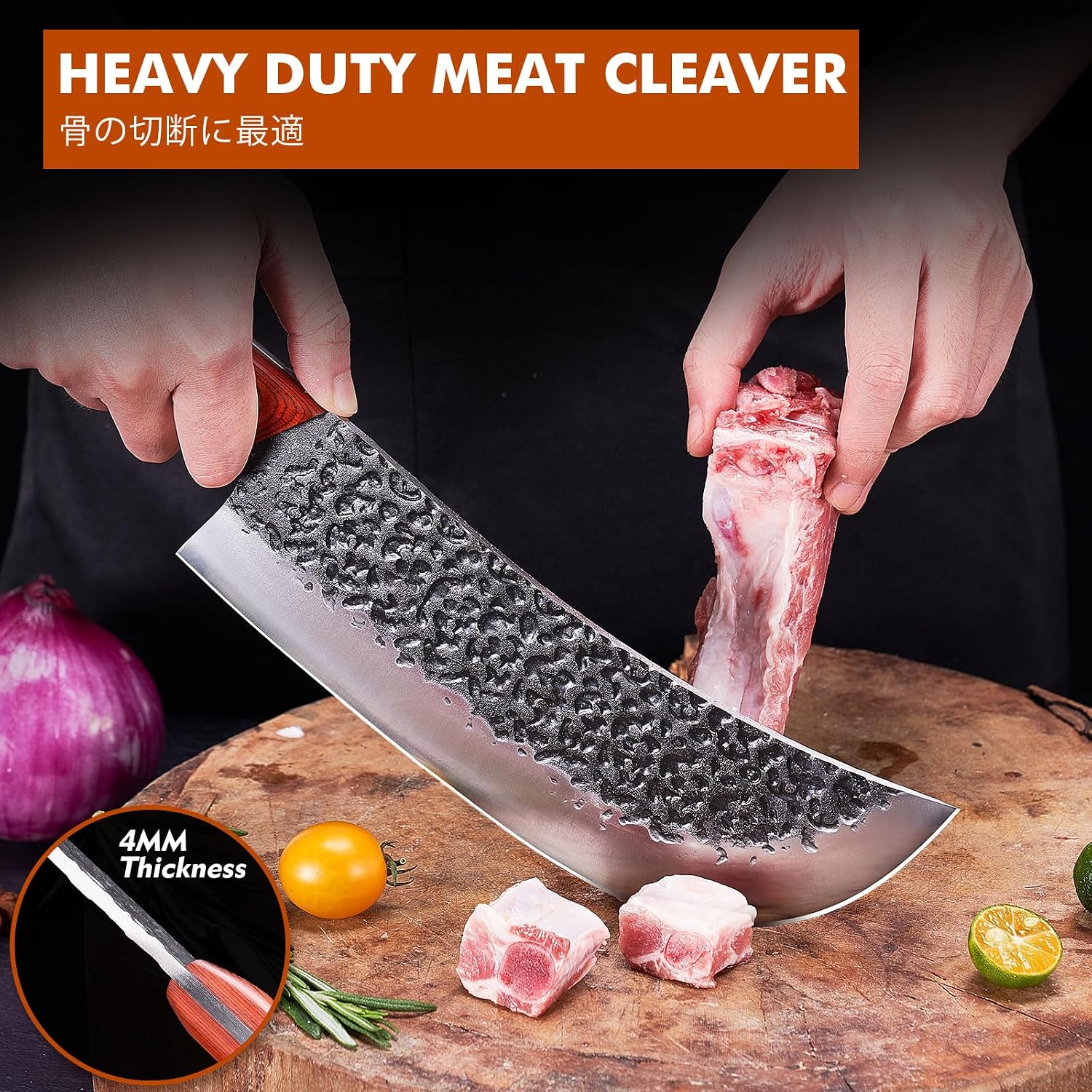 Professional Butcher Knife Set, Hand Forged Heavy Duty Meat Cleaver Serbian Chef Knife Viking Boning Knife 3PCS
