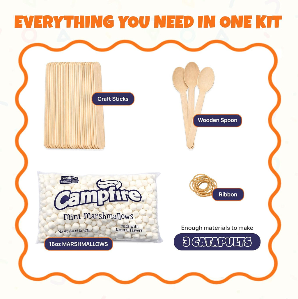 Marshmallow Catapult STEM Kit – Build 3 Working Catapults with 16 oz Mini Marshmallows Included – Hands-On Science