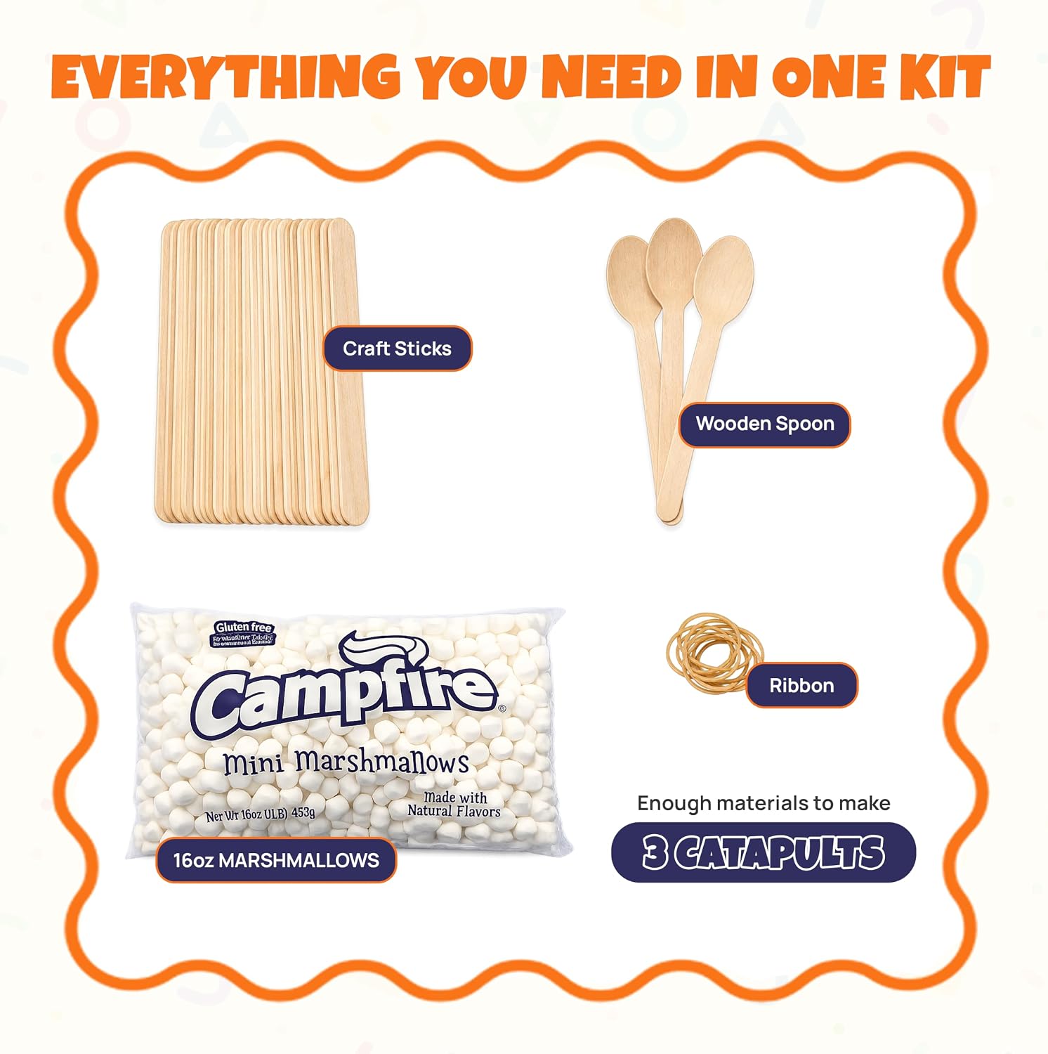 Marshmallow Catapult STEM Kit – Build 3 Working Catapults with 16 oz Mini Marshmallows Included – Hands-On Science