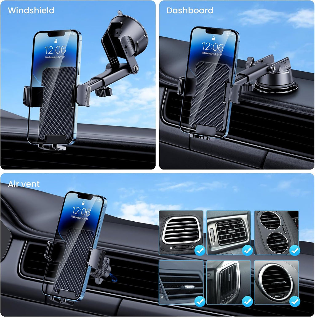 Phone Holders for Your Car [Military Grade Suction Ultra Strong Base] Cell Phone Car Holder 3 in 1