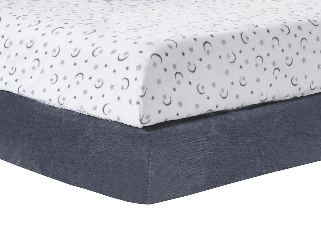 Cozy Fleece Soft and Warm Microplush Fitted Crib Sheets with Moon and Stars - Grey/White, 28 x 52 Inch