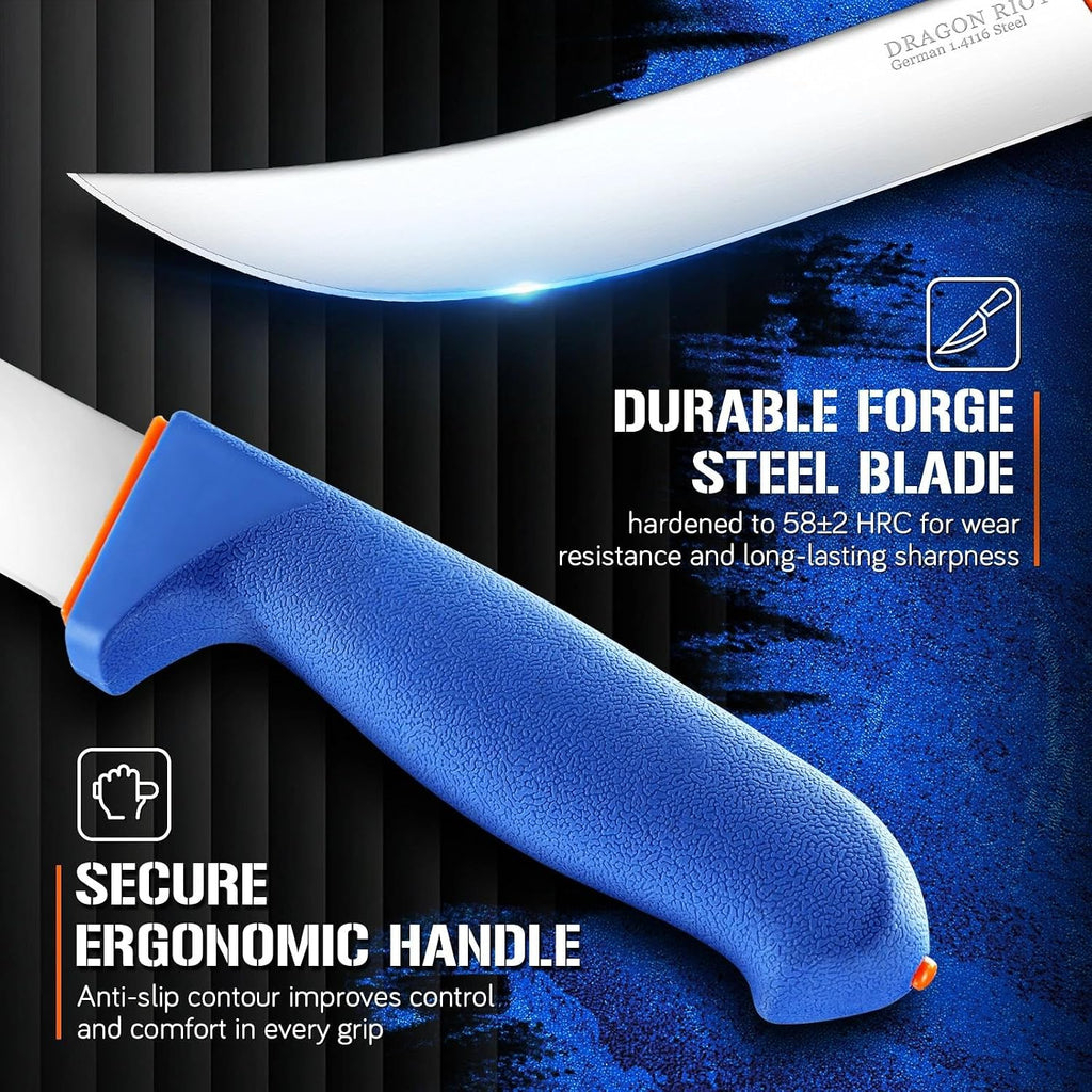 8 Inch Butcher Breaking Knife, Meat Processing Knife | High Carbon Stainless Steel, Curved Blade
