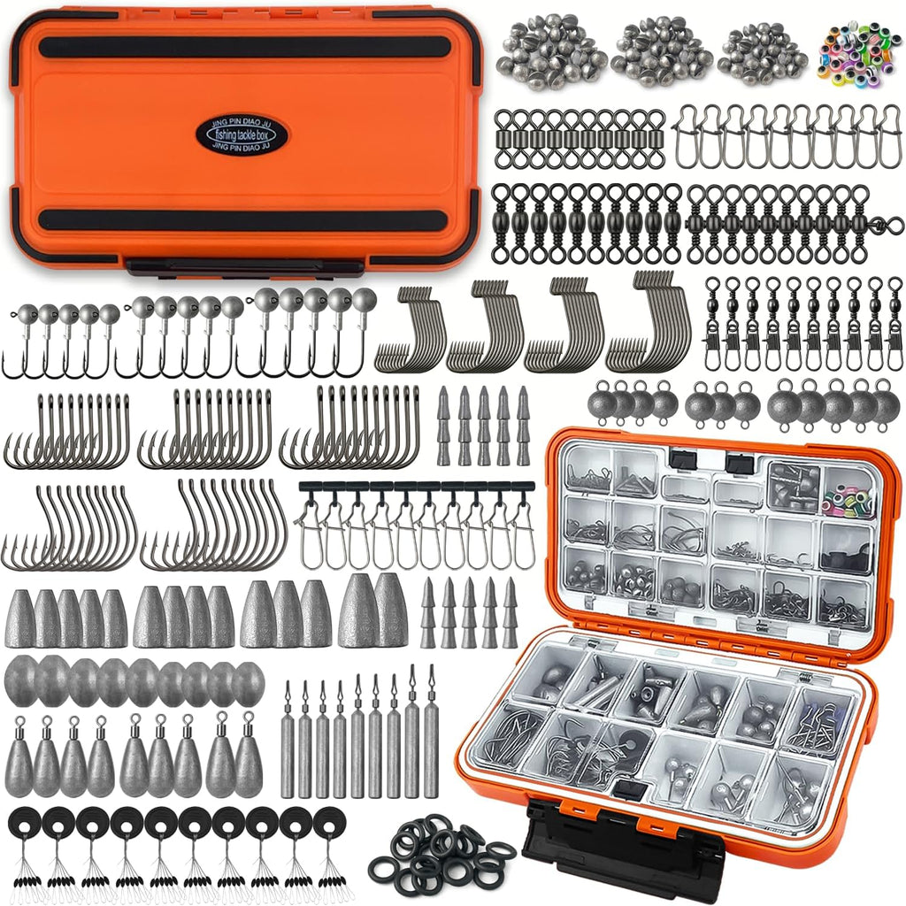 Fishing Tackle Kit with Box – 423pcs Complete Terminal Tackle Assortment, Hooks, Sinkers & Swivels, Beads & Bobber