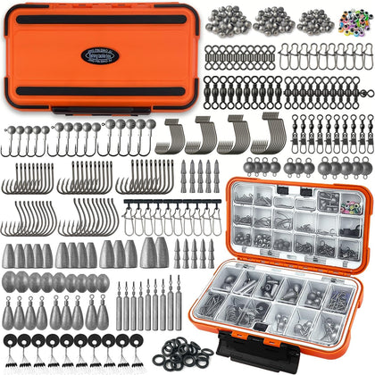 Fishing Tackle Kit with Box – 423pcs Complete Terminal Tackle Assortment, Hooks, Sinkers & Swivels, Beads & Bobber