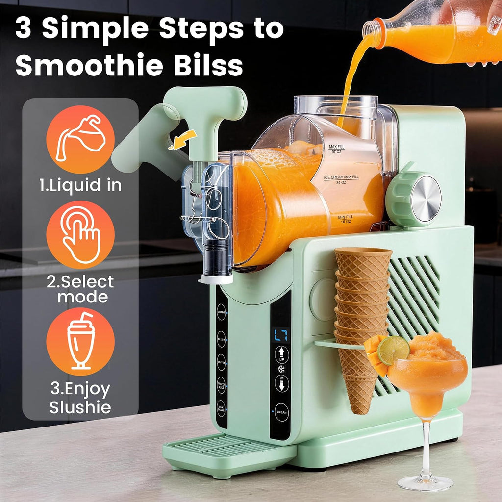 Slushie Machine, iceBlue 2-in-1 Ice Cream Maker with 5 Presets - Green
