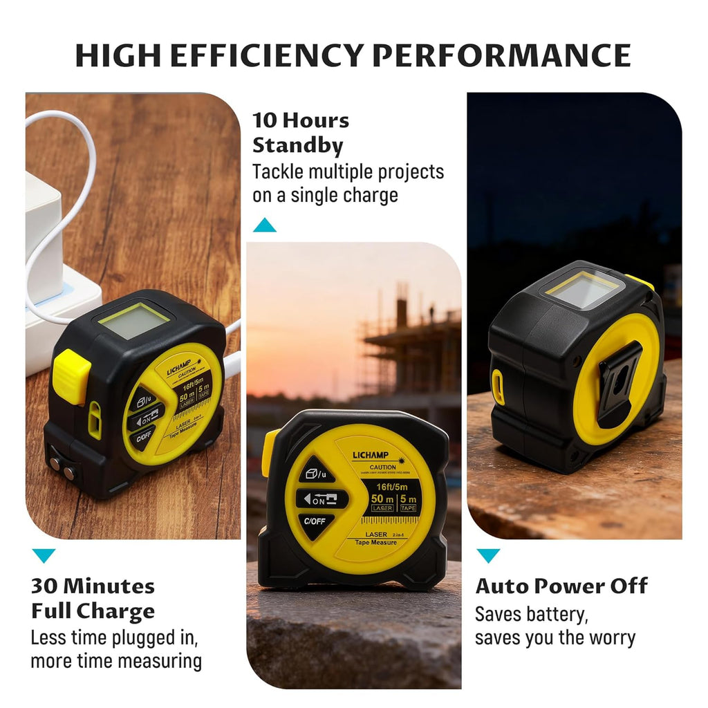 Laser Tape Measure, 164ft Class II Laser Distance Meter (0.49mW Red Laser) and 16ft Manual Tape Measure
