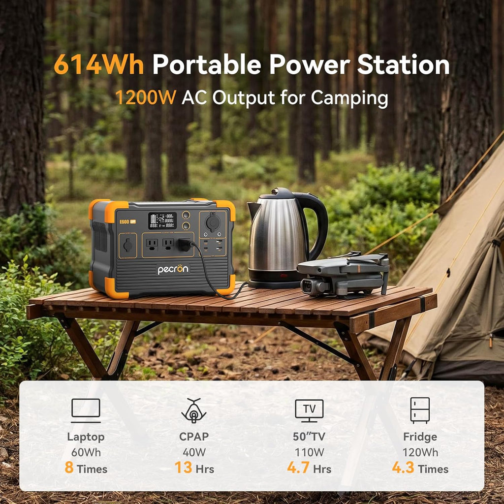 614Wh Portable Solar Generator with AC Charger, 1200W AC Output, Power Station, LiFePO4 Battery for Camping, RV Trip