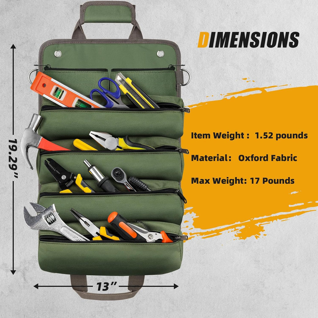 Tool Bag Roll Up, UUP Heavy Duty Portable Soft Tool Storage, Foldable Empty Rollup Organizer with Small Pockets
