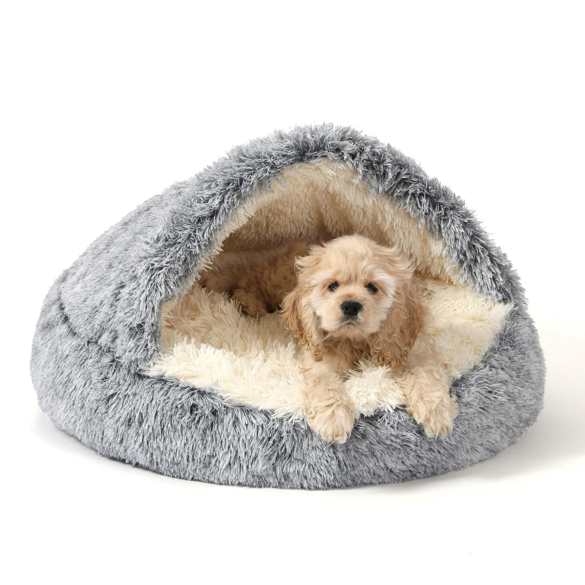 Hooded Donut Bed, Calming Cave for Cats & Small Dogs