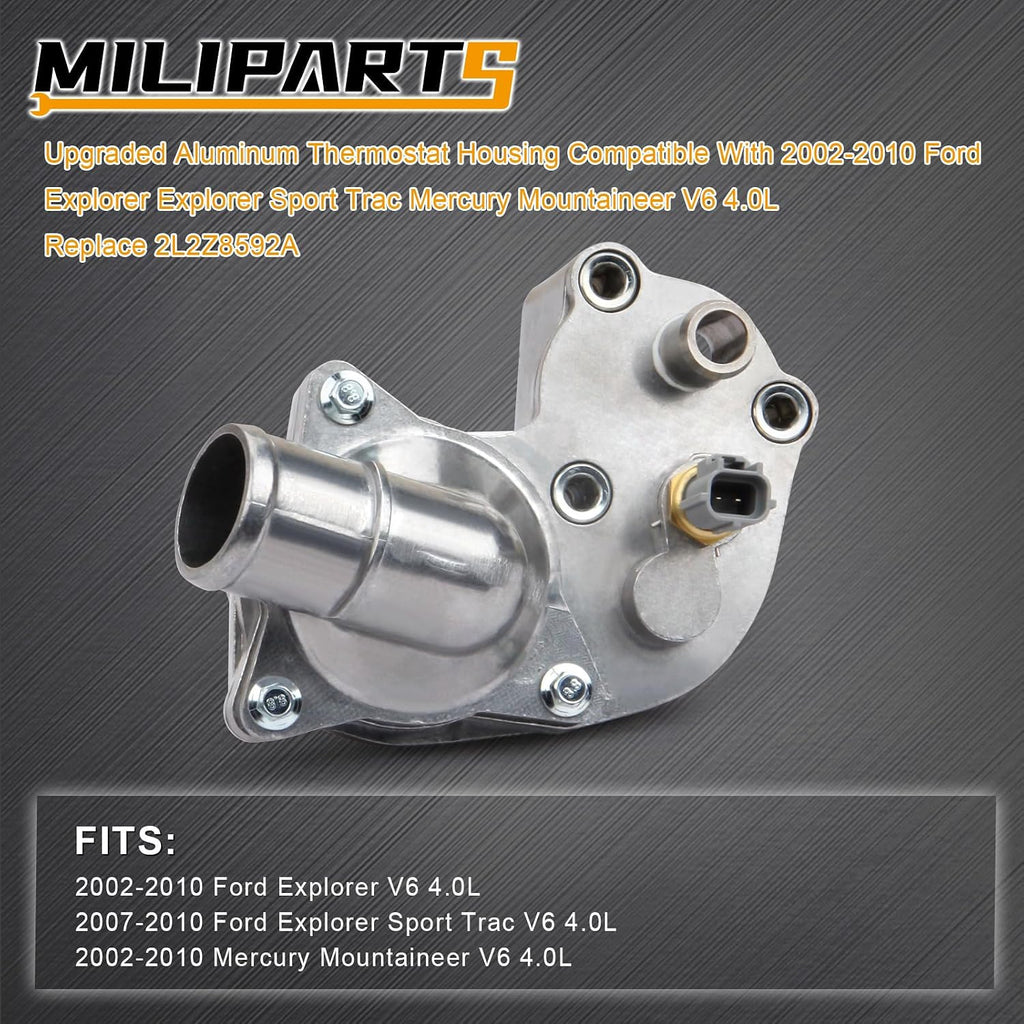 Upgraded Aluminum Thermostat Housing Compatible With 2002-2010 Ford Explorer Explorer Sport Trac Mercury Mountaineer V6 4.0L Replace 2L2Z8592A