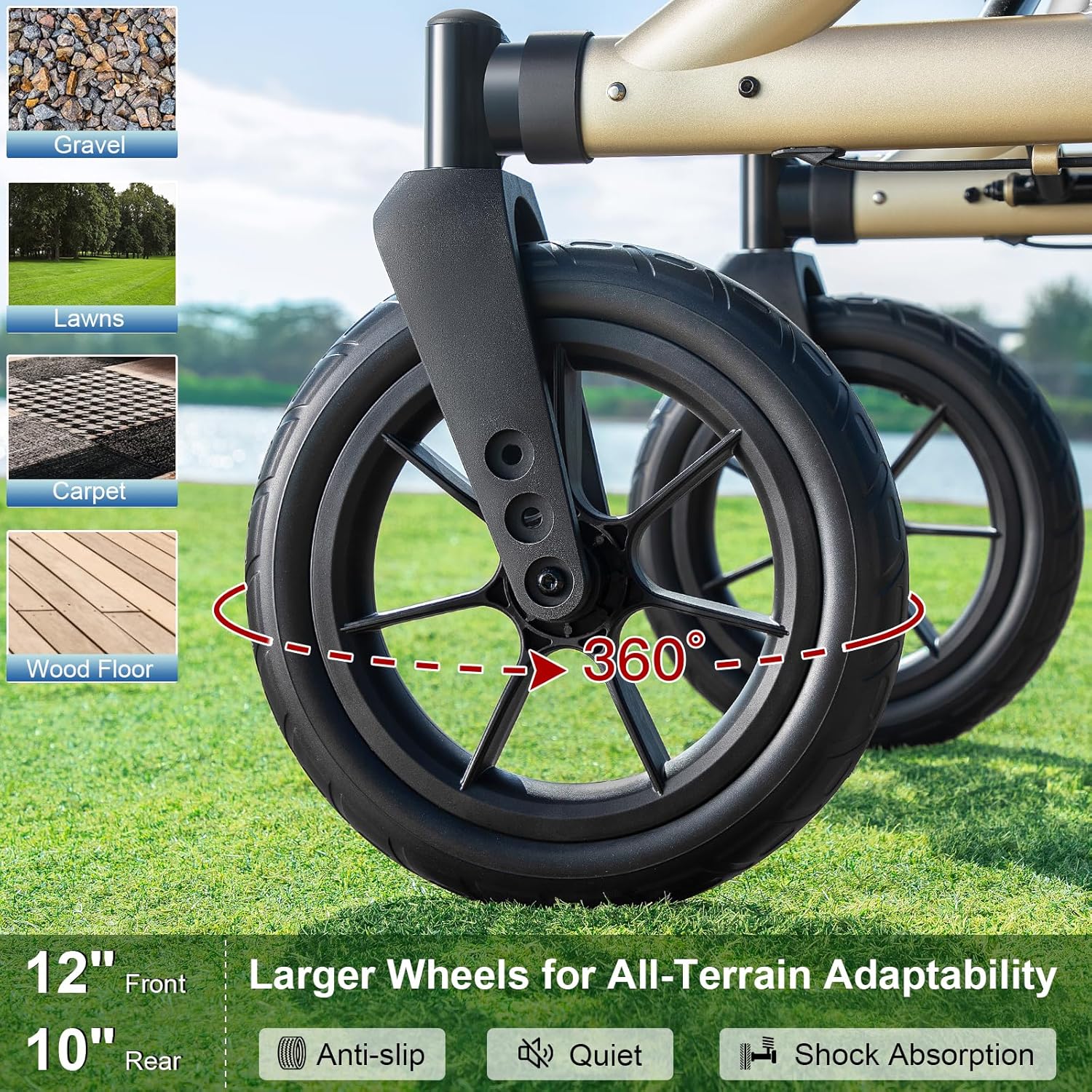 Walkers for Seniors, Rollator Walker with Seat, 12" Big Rubber Wheels All Terrain Rollator Walker with Backrest