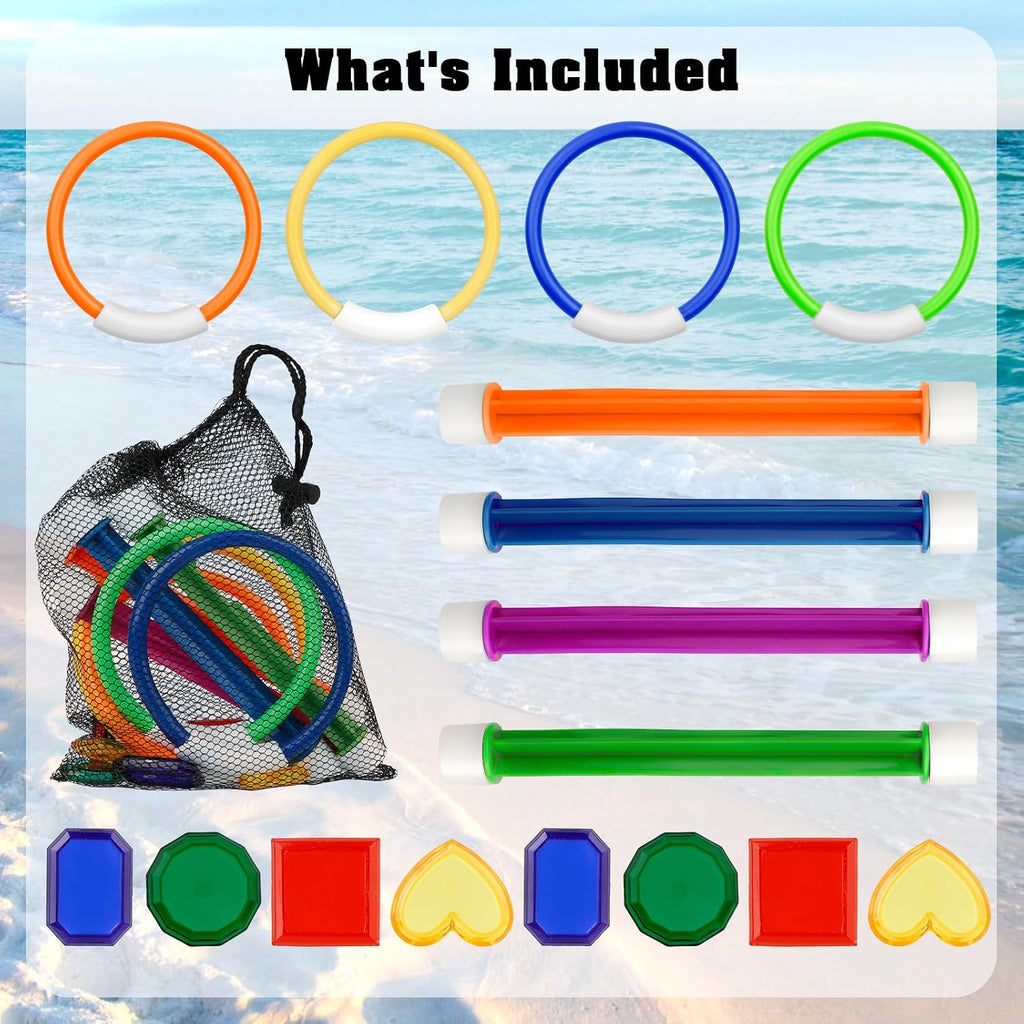 Pool Toys for Kids Ages 8-12 4-8, 16 PCS Pool Diving Toys for Kids Age 3-10, Summer Underwate Swimming Training