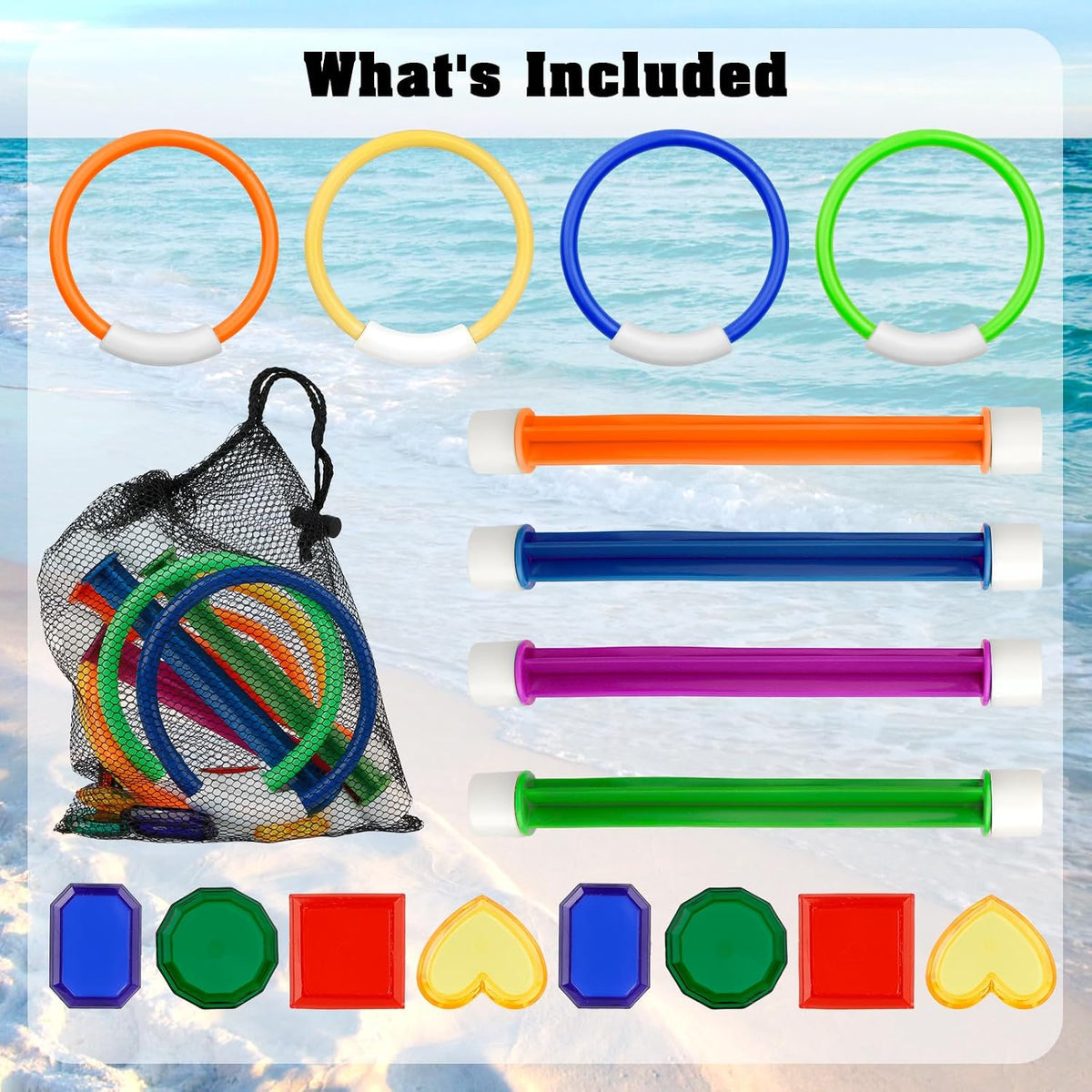 Pool Toys for Kids Ages 8-12 4-8, 16 PCS Pool Diving Toys for Kids Age 3-10, Summer Underwate Swimming Training