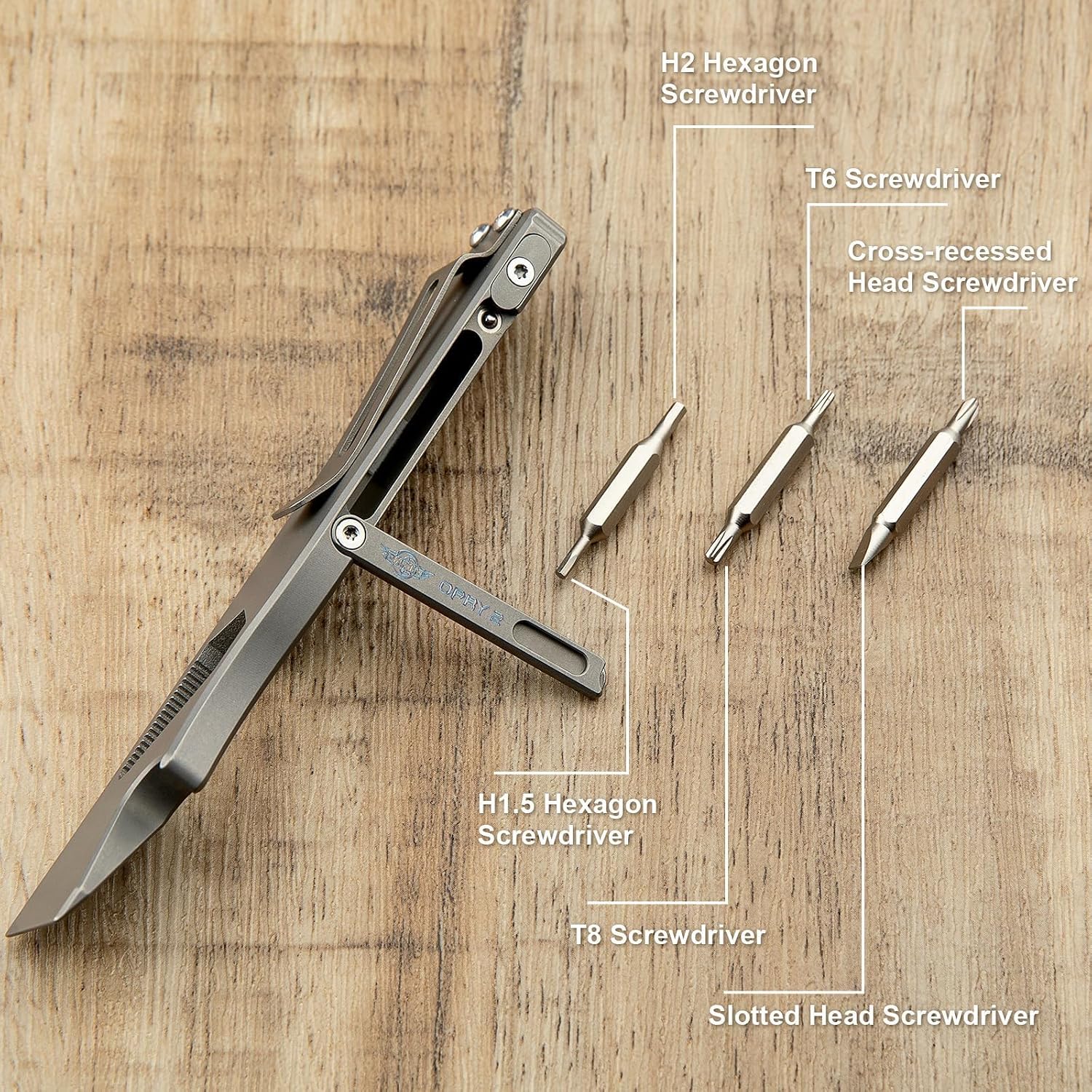 Opry Titanium EDC Pry Bar Multitool with Bottle Opener | Titanium Pry Tool with Bottle Opener, Hex Wrench