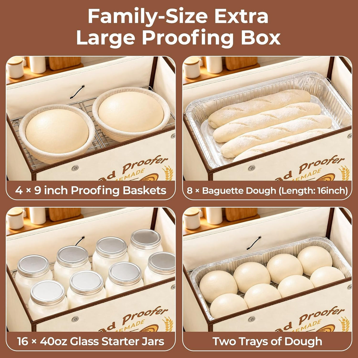 Extra Large Folding Bread Proofing Box with 50-113℉ Temp Control & 48H Timer, Dough Proofer with Hygrometer, Metal