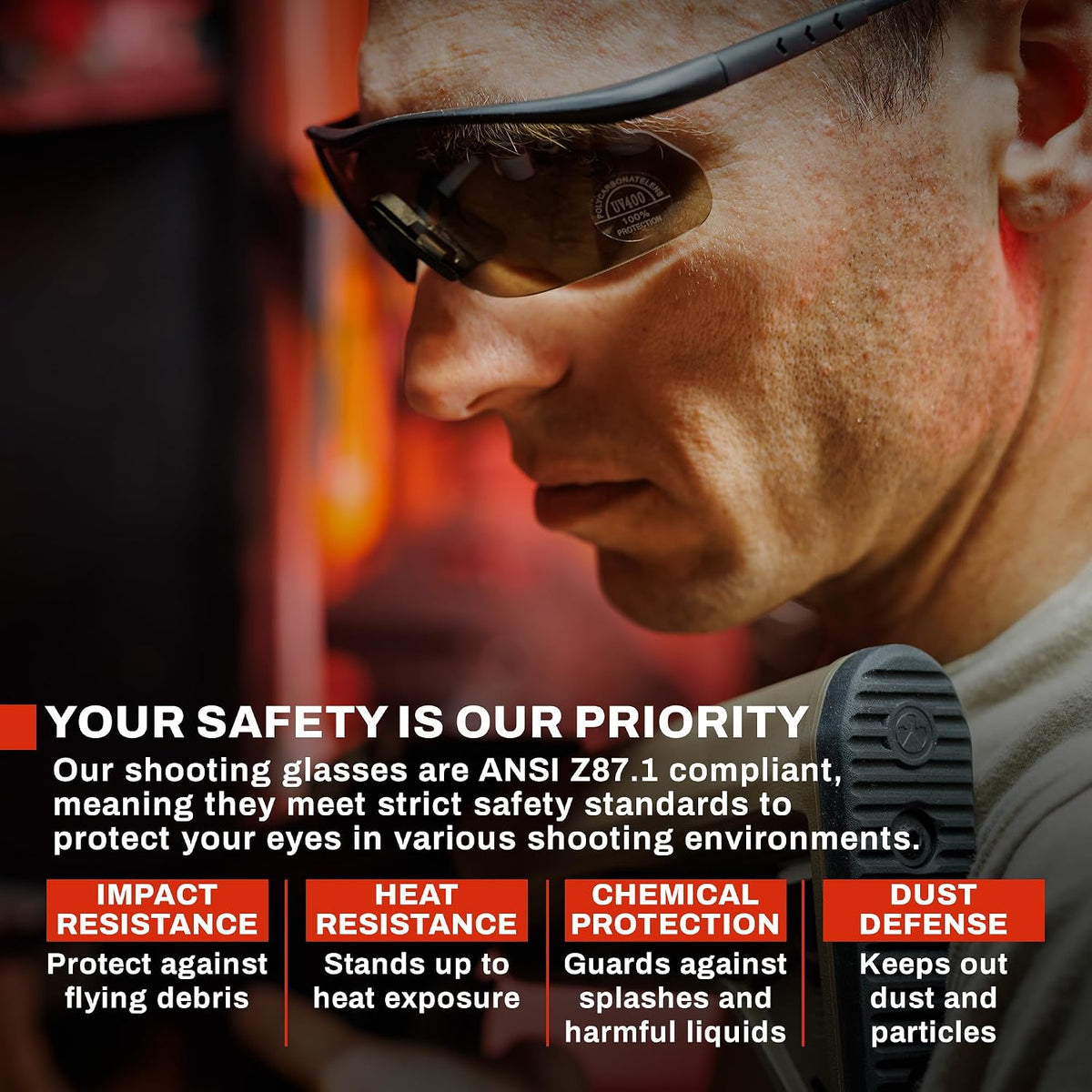 Shooting Glasses for Men and Women - ANSI Z87.1 Interchangeable Eye Protection - Shooting Safety Gear - 100% UV