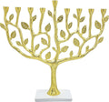 Large Gold Hanukkah Menorah Tree of Life with Stone Base 11 Imces Long