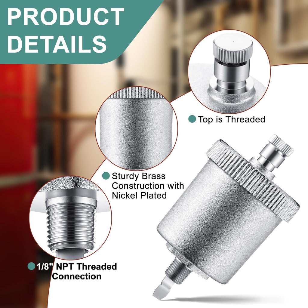 Saillong 2 Pack 1/8" Automatic Air Vent Valve, Brass with Nickel Plated