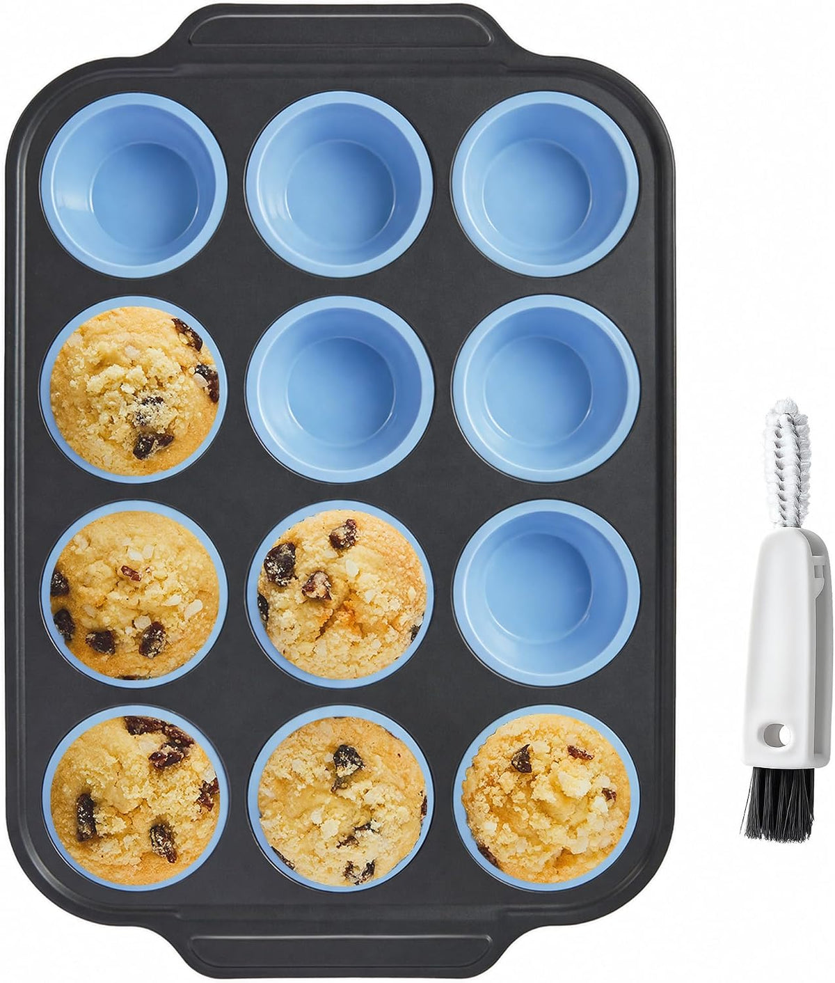 Silicone Muffin Pans for Baking with Metal Frame, Egg Bite Molds, 12-Cup Regular Size Cupcake Pan, Easy-Release