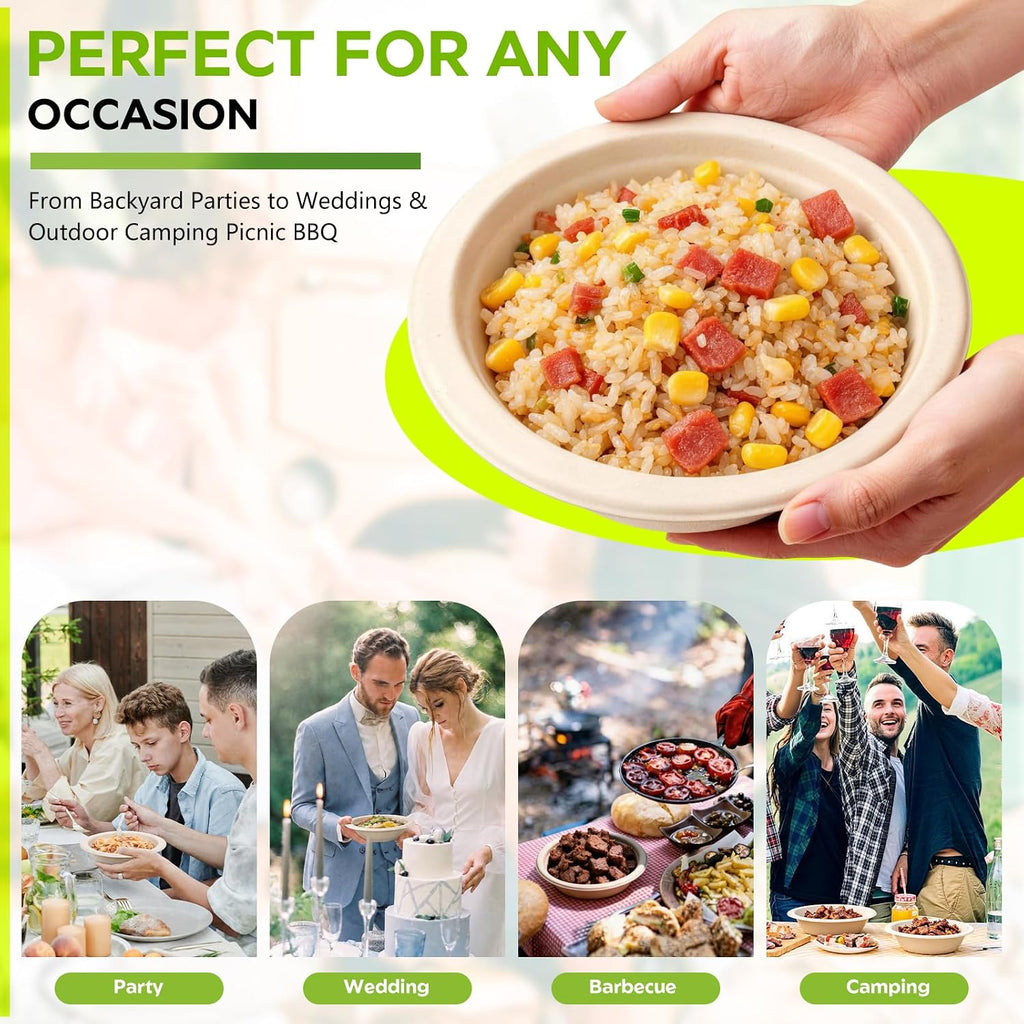 Compostable Paper Bowls 16 oz - 50 Count, Heavy Duty Disposable