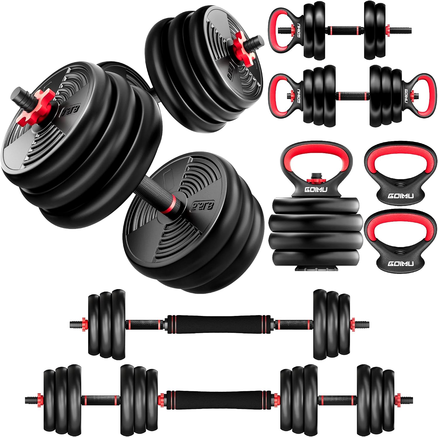 Adjustable Dumbbells, GOIMU 32/54/76/94LBS Free Weight Set, 4 in 1 Dumbbell Set Used as Barbell, Kettlebell, Push Up