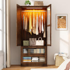 2Doors Armoire Wardrobe Closet with Sensor LED Light and Mirror