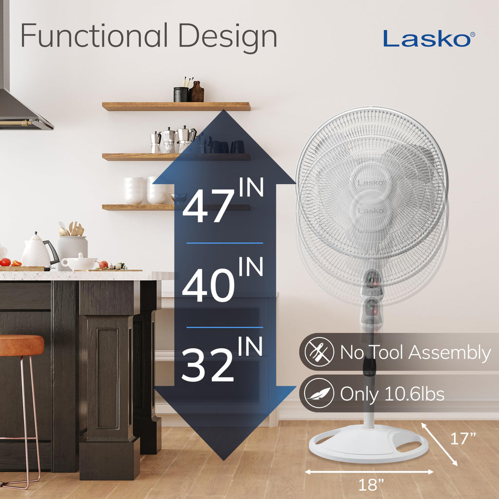 Oscillating Adjustable Pedestal Stand Fan - 16” - 1646 - White