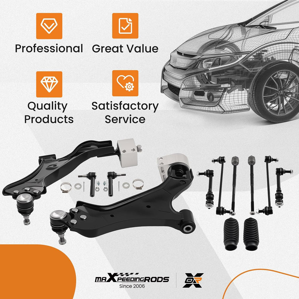 maXpeedingrods 12Pc Front Lower Control Arm Assembly for Chevy Equinox GMC Terrain 2010-2017, K623488 K623489 Front Suspension Lower Control Arms w/Ball Joints Sway Bars Tie Rod Ends Boots & Bellows