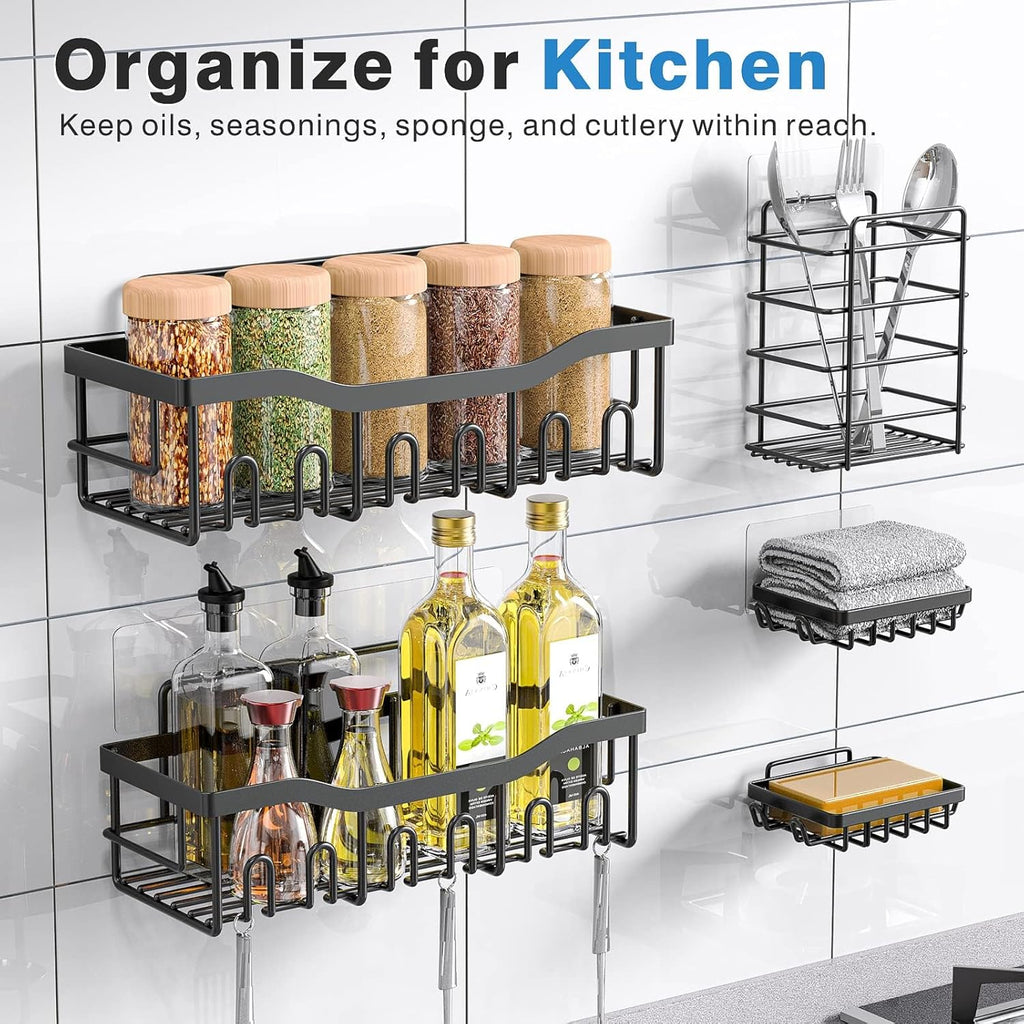 Adhesive Shower Caddy, 5 Pack Rustproof Stainless Steel Bath Organizers With Large Capacity, No Drilling Shelves for