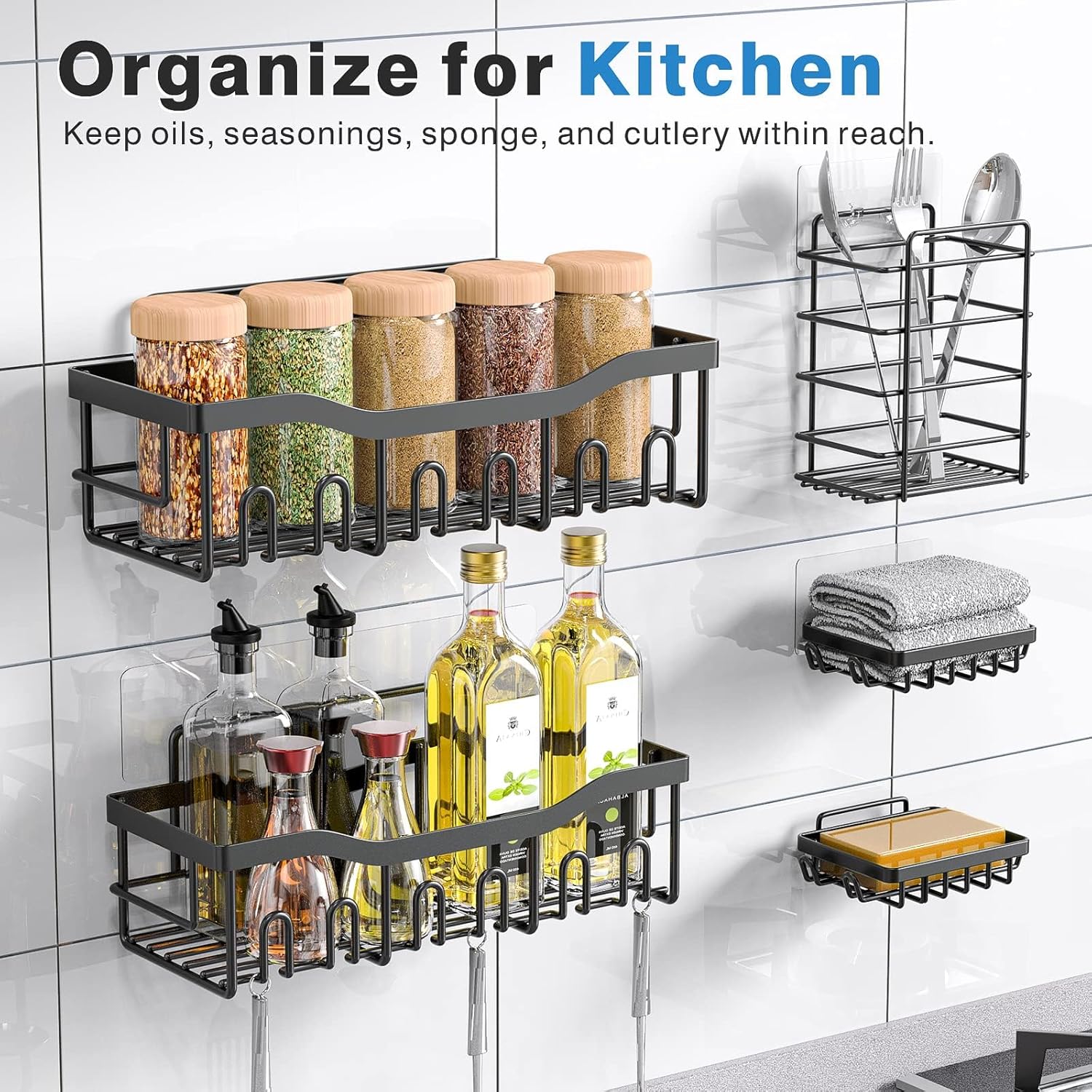 Adhesive Shower Caddy, 5 Pack Rustproof Stainless Steel Bath Organizers With Large Capacity, No Drilling Shelves for