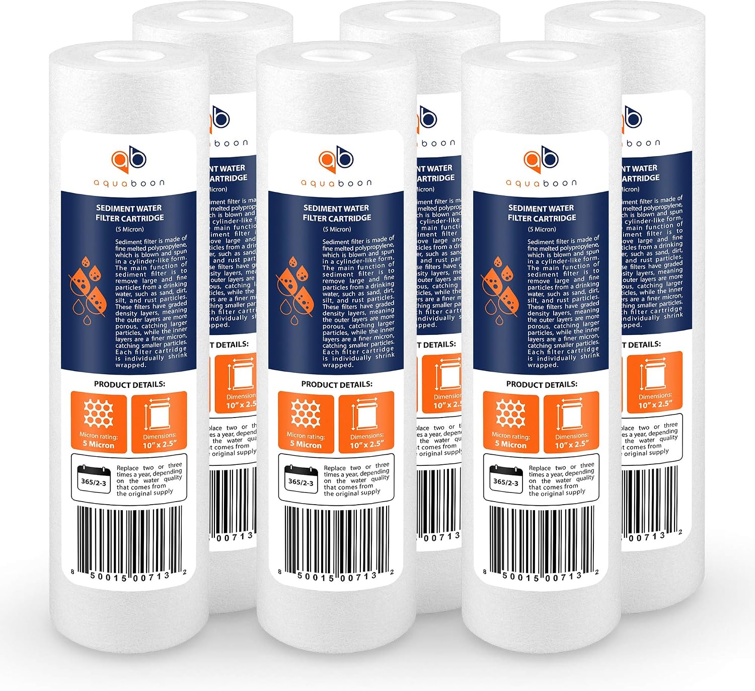5 Micron 10 x 2.5 Sediment Filter - Whole House Water Filter Replacement Compatible with Well Water Filters - P5