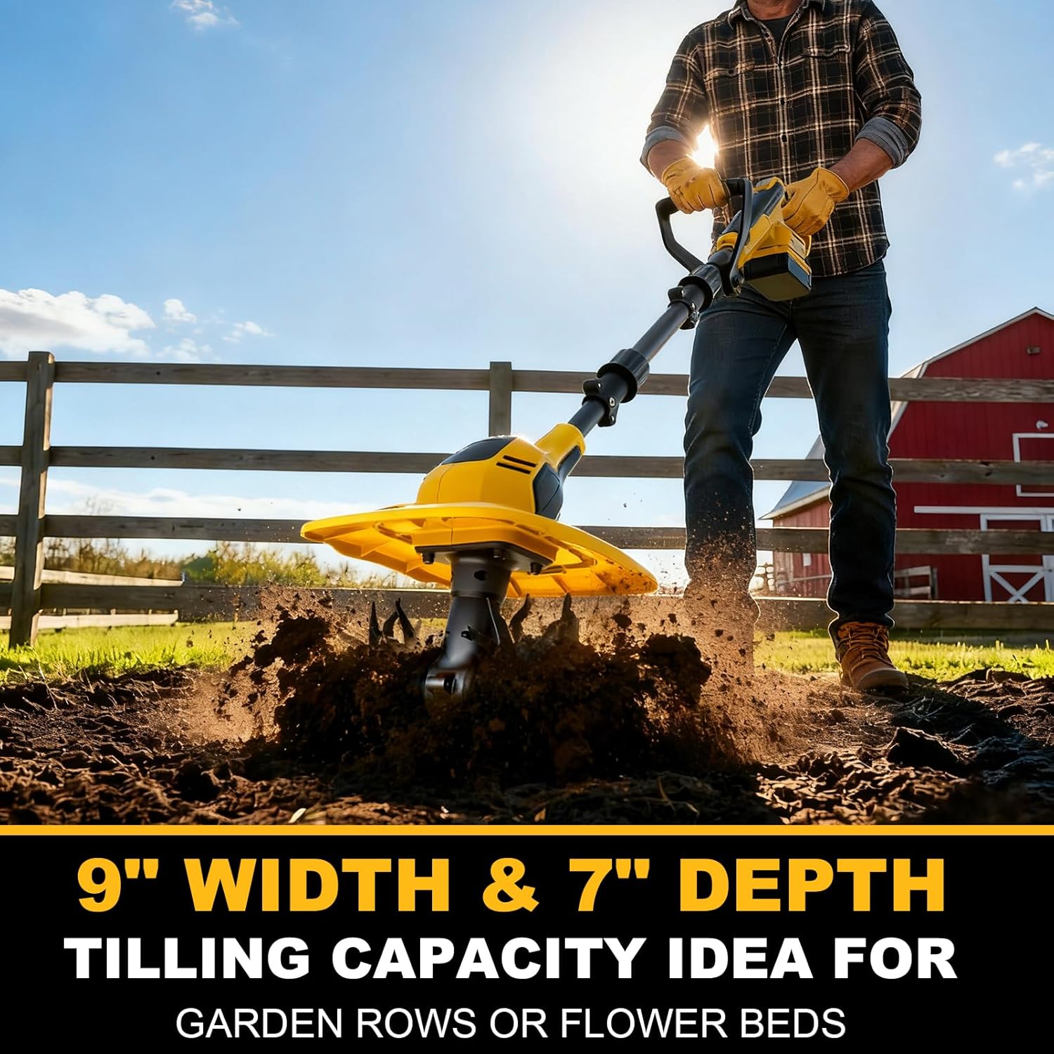 Cordless Tiller Cultivator for DeWalt 20V MAX (Bare Tool) | 9-Inch Width 7-Inch Depth; 4 Steel Blades; Electric Soil