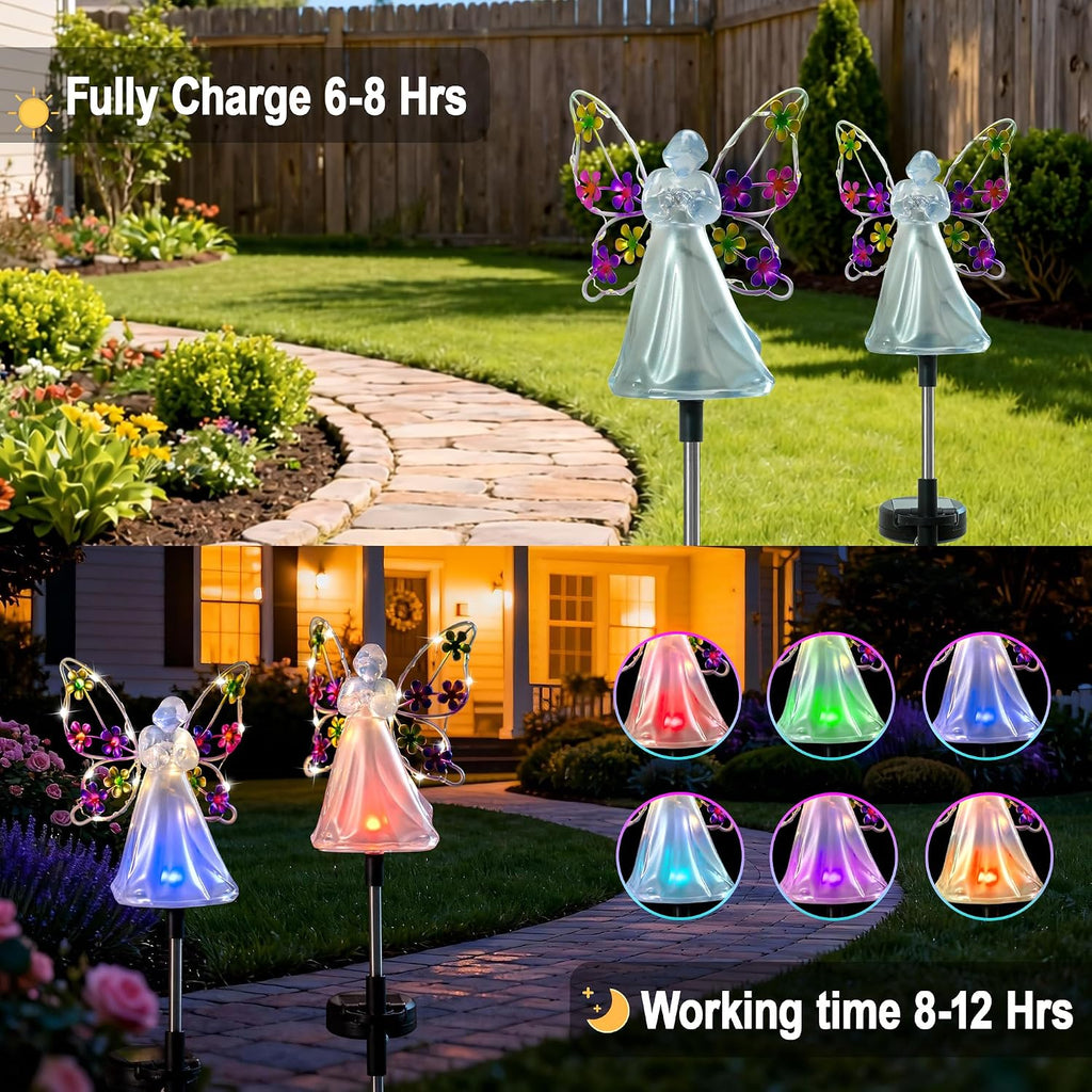 Angel Solar Lights for Cemetery Memorial Gift Grave Decorations Solar Angel Stake Lights Outdoor Waterproof Garden