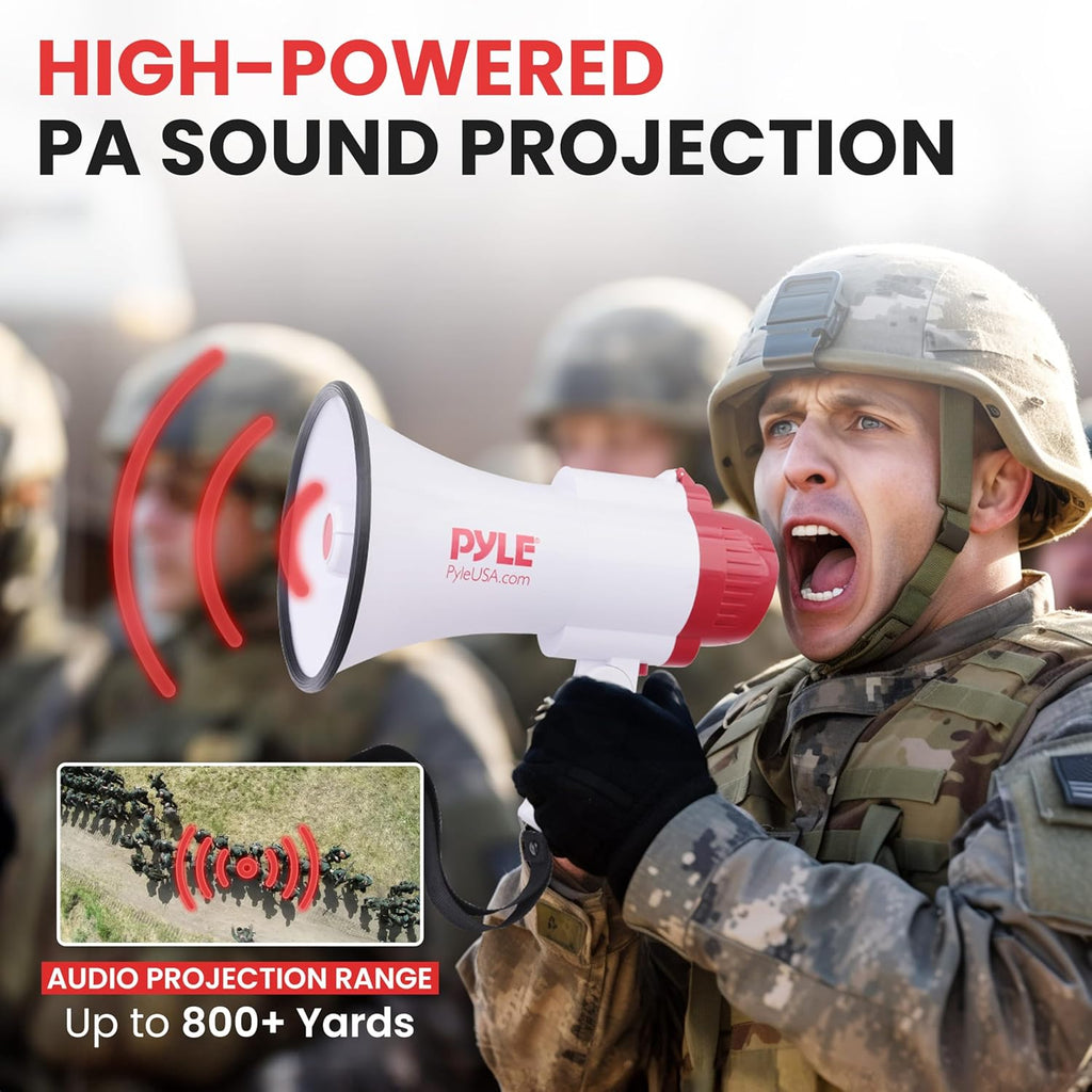30W Megaphone Bullhorn with Built-in Siren, Voice Recorder, and 1700-Yard Range, Featuring Adjustable Volume Control