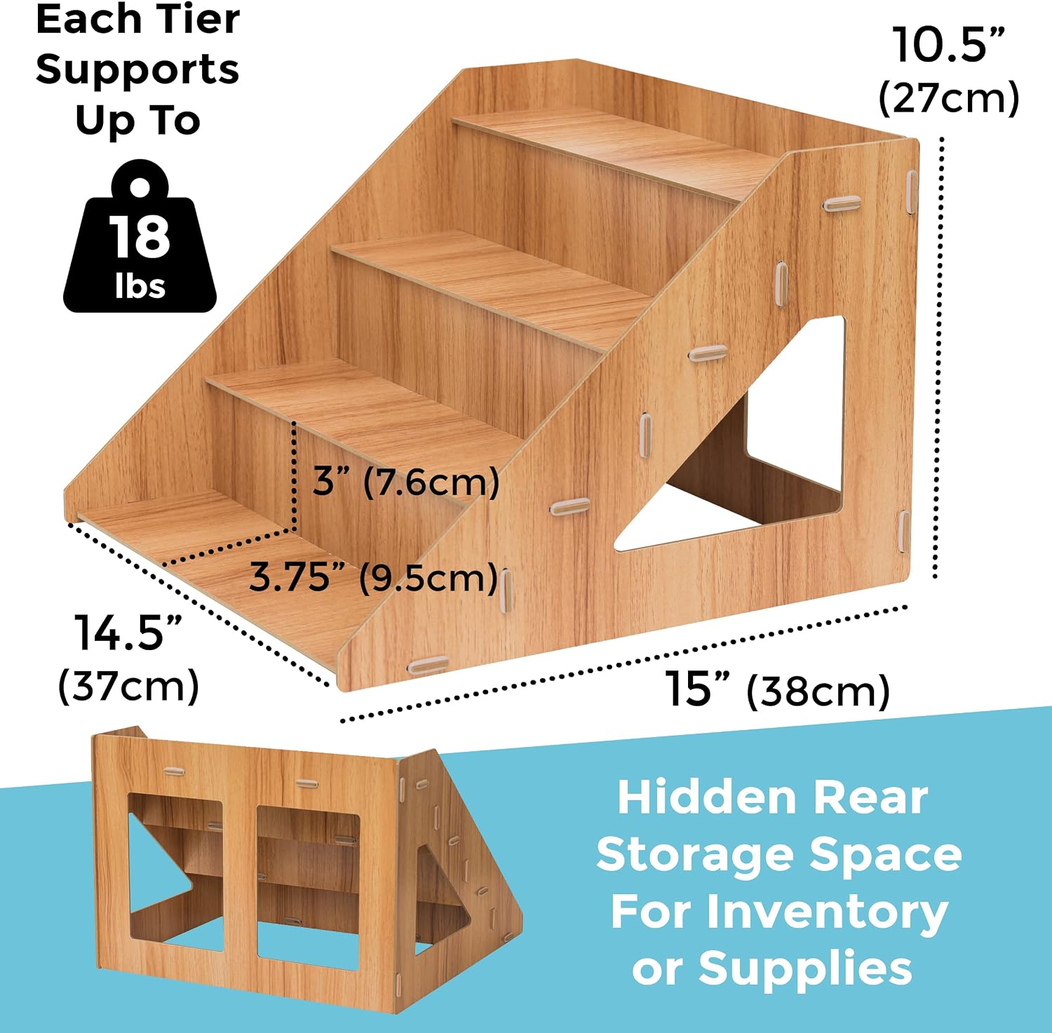 4-Tier Retail Wooden Display Riser - Farmers Market Craft Fair Display Rack - Candle Soap Display Stand for Craft