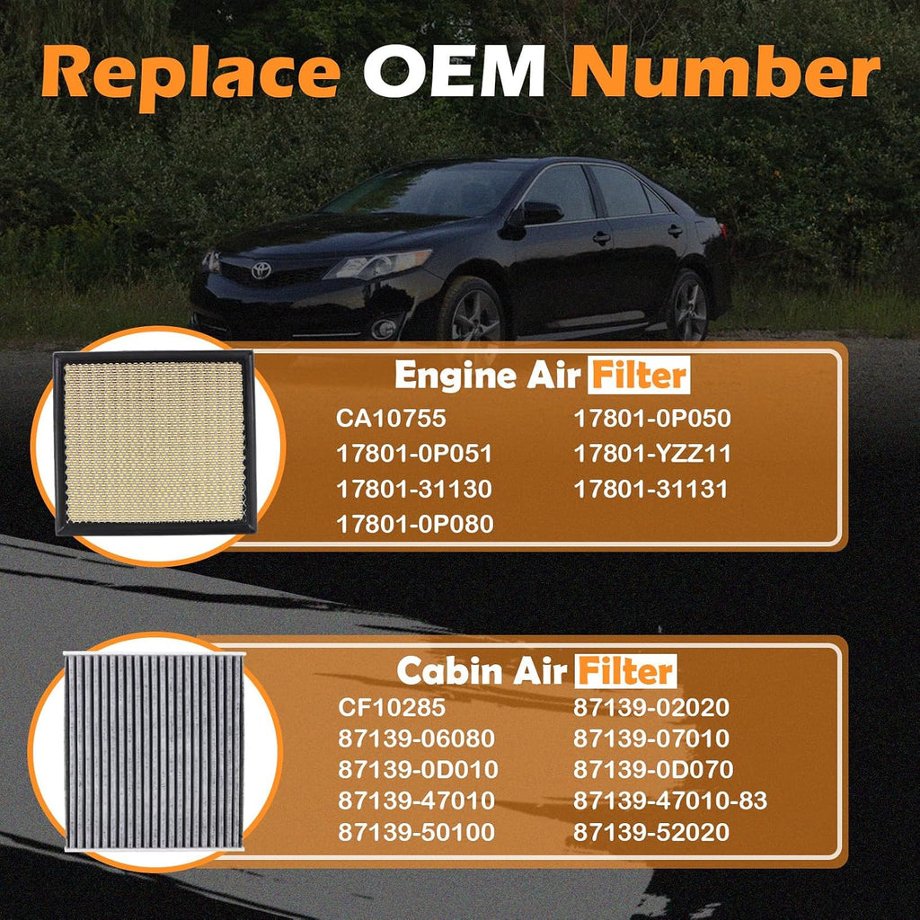 CA10755 Engine Air Filter & CF10285 Cabin Air Filter Fit for 2012-2017 Toyota Camry Non-Hybrid, 2013-2018 Avalon