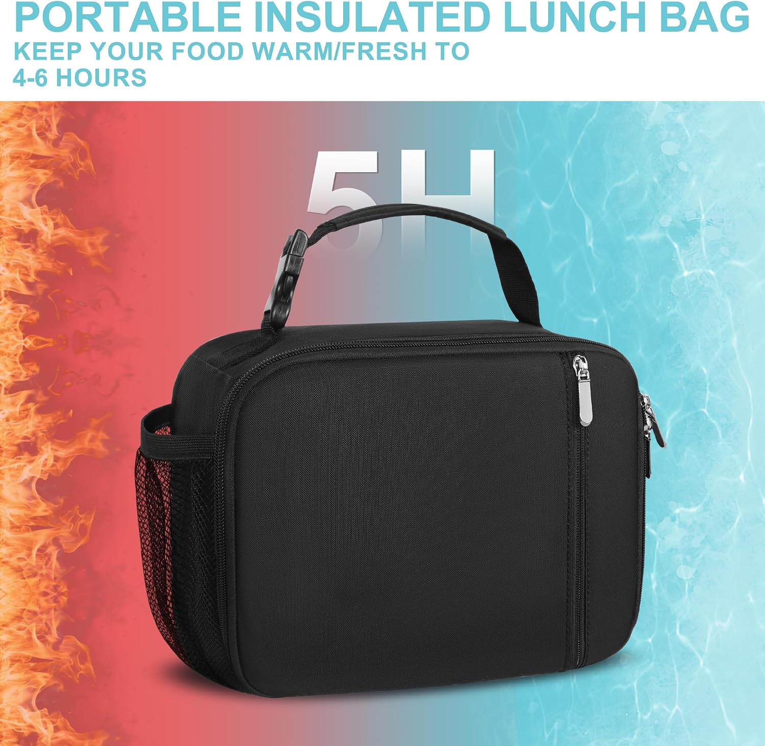 Lunch Box Kids Insulated Lunch Bag for Boys & Girls Durable Children Lunchbox for School with Water Bottle Holder-Black