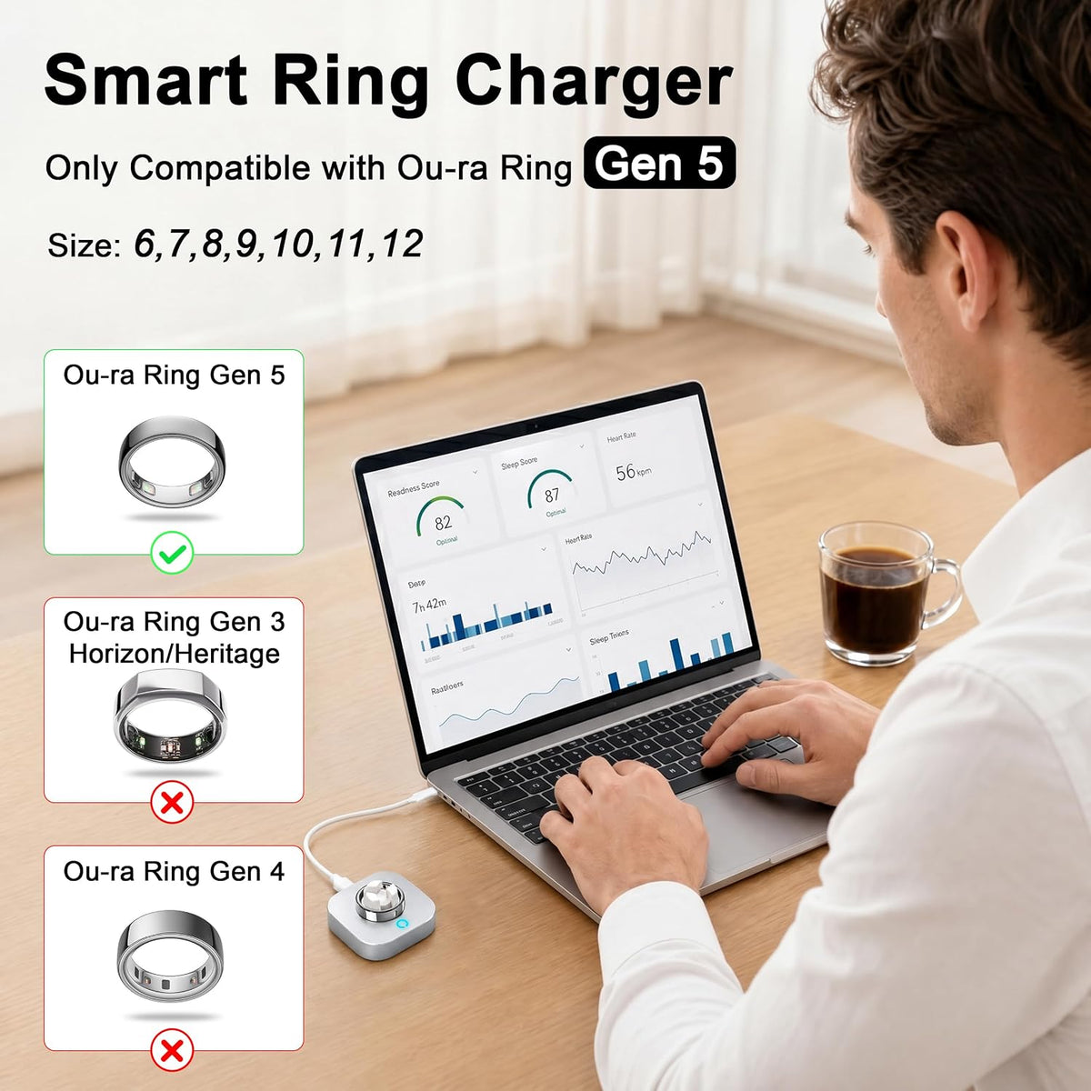 Fast Charger Compatible with Ou-ra Ring Gen 5, Size 6-12