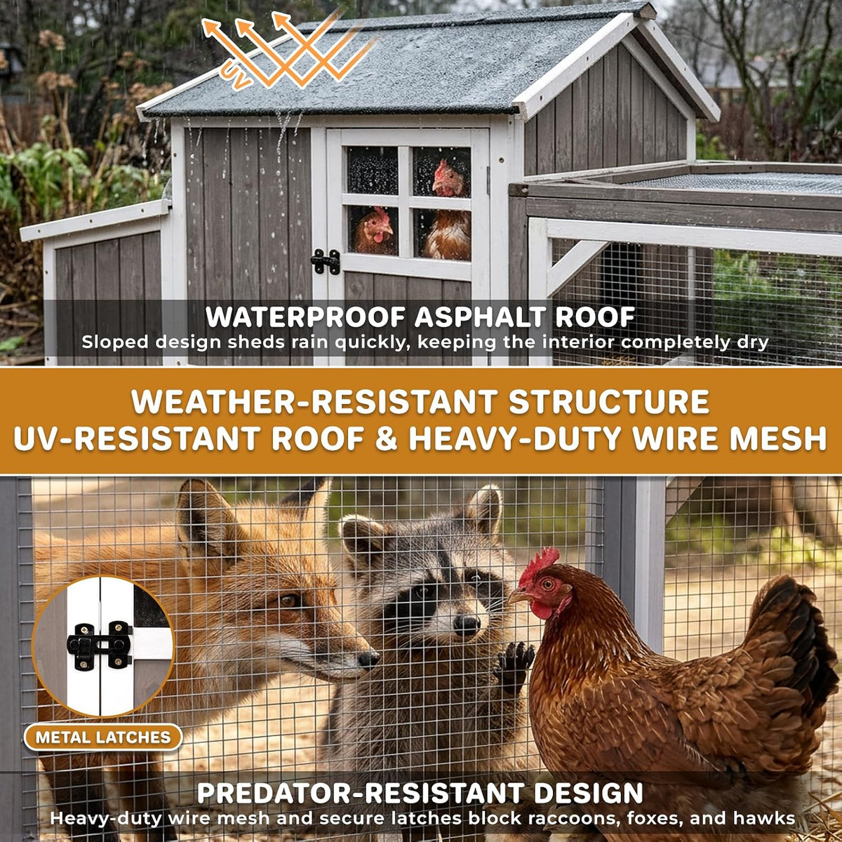 190.6" Double Outdoor Chicken Coop with Run and Wheels for 8-12 Chickens