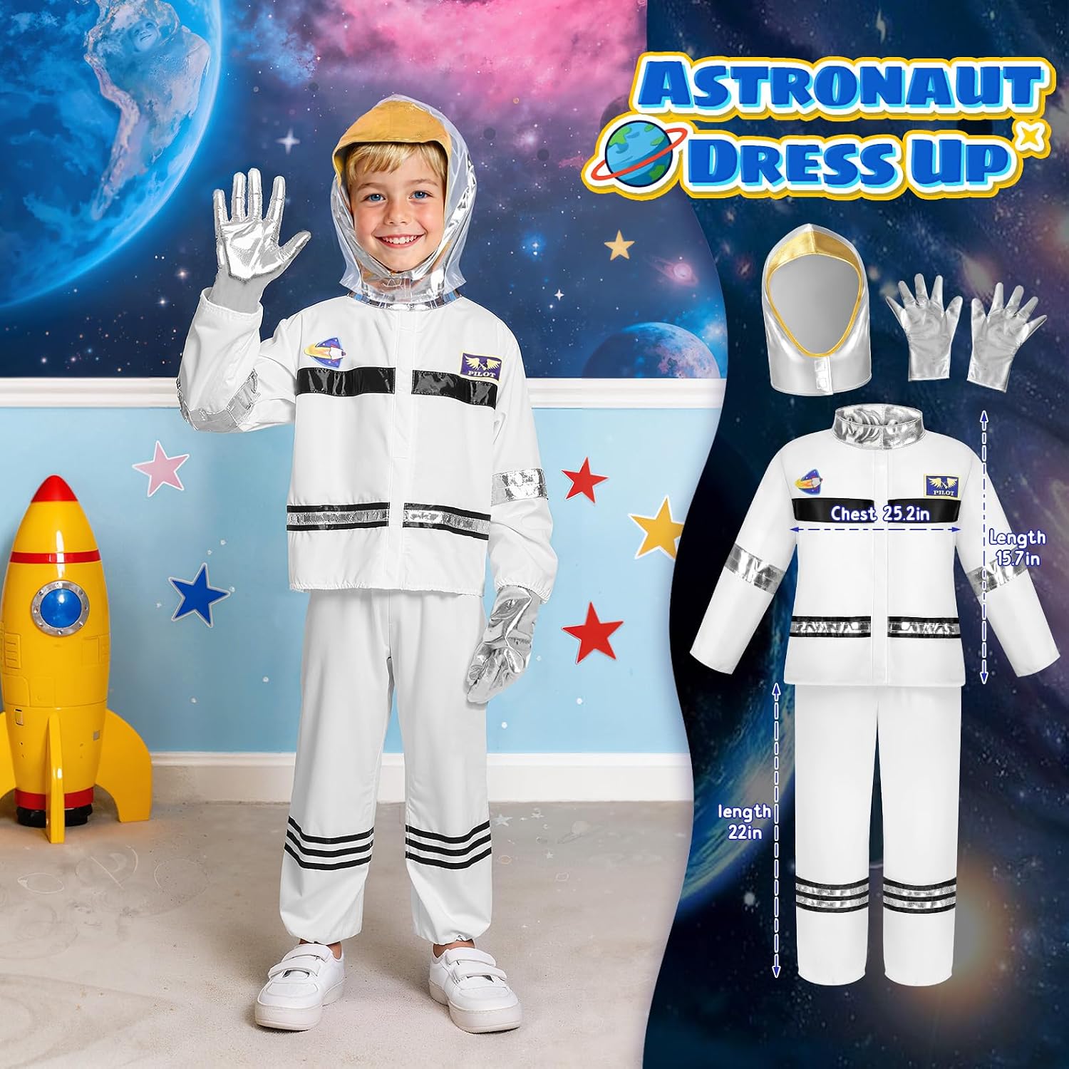 Kids Pretend Role Play Costumes, Dress Up Clothes for Toddlers | 4 Sets Astronaut, Policeman, Firefighter, Engineer