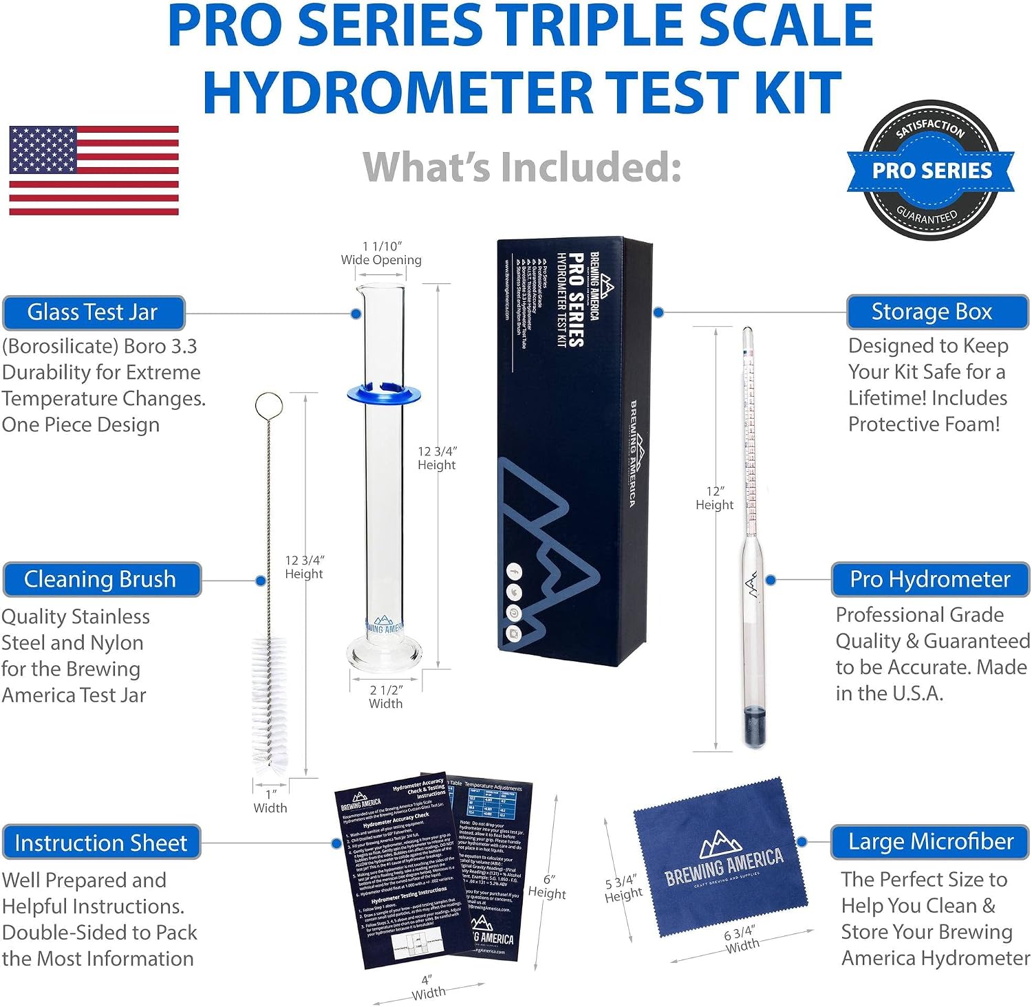 Brewing Hydrometer Alcohol Tester Kit: USA-Made Beer & Wine American-Made Specific Gravity ABV Test Pro Series