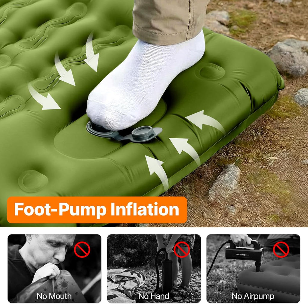 Sleeping Pad, Ultralight Inflating Camping Pad with 6" Extra-Thick | Camping Mattress With Pillows & Built-in Foot